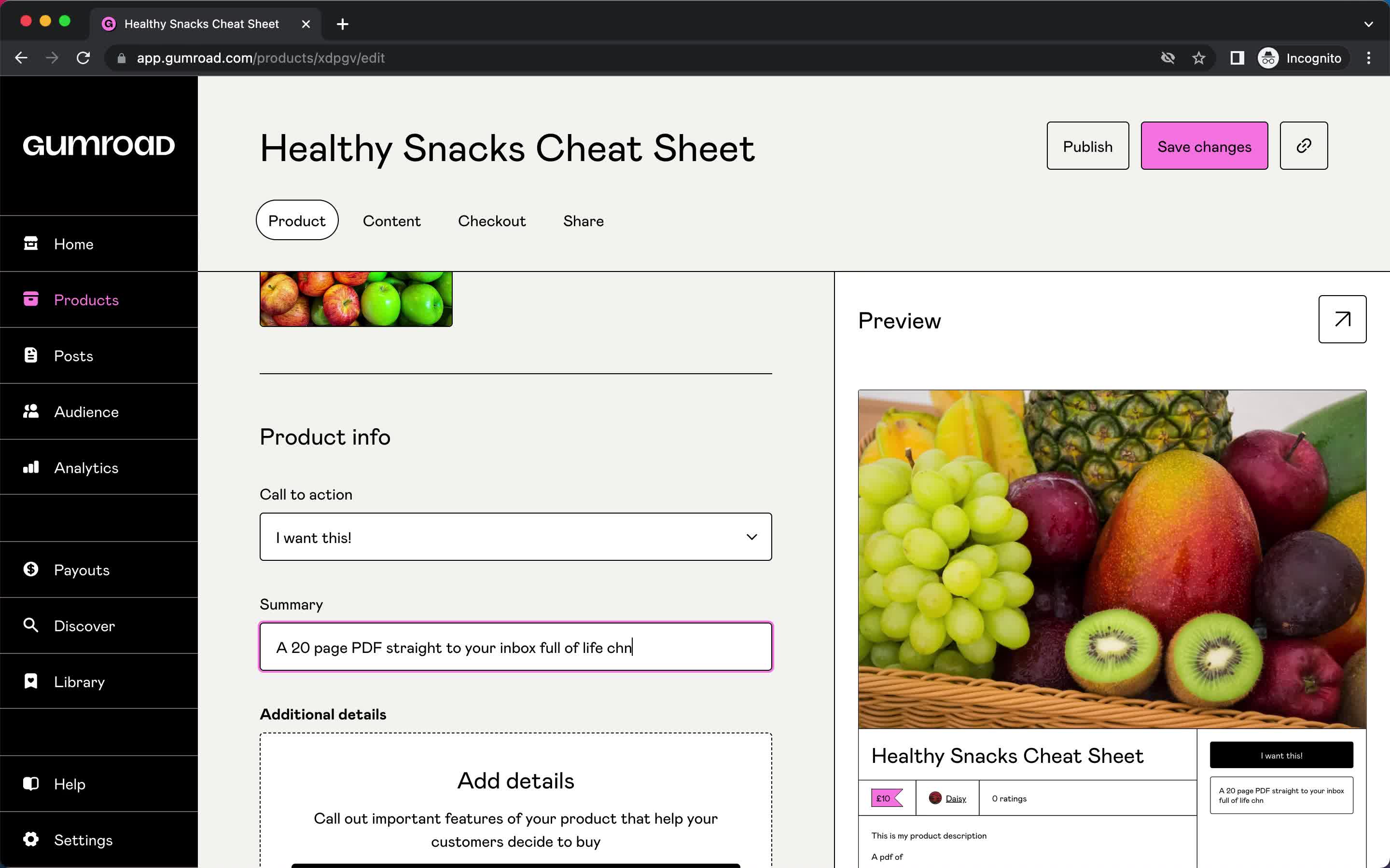 Adding a product screenshot