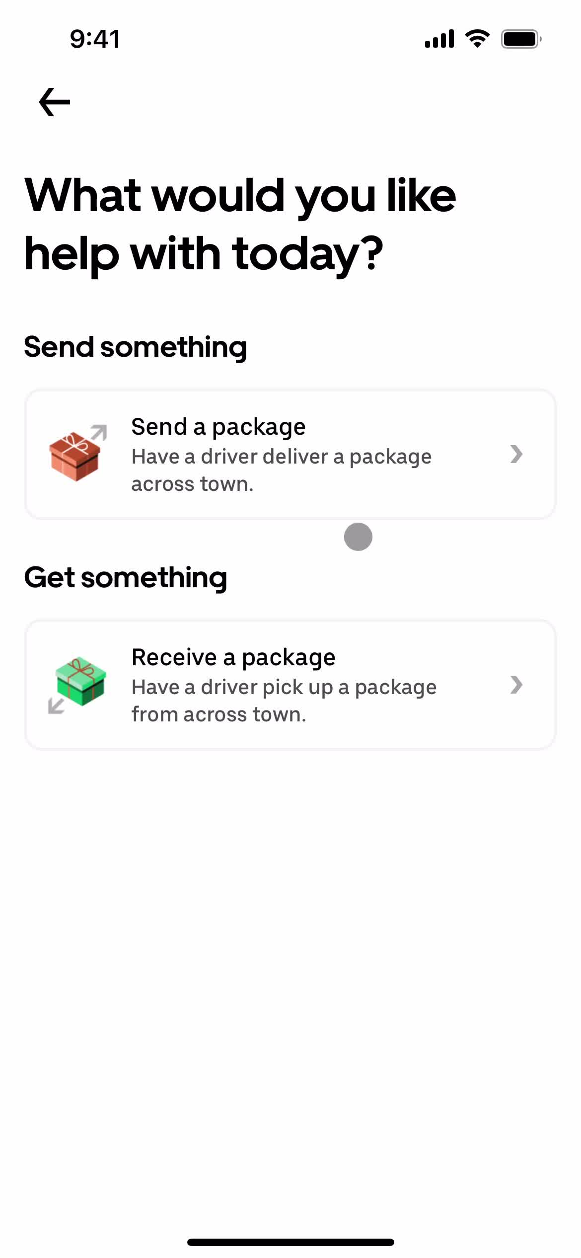 Sending a package screenshot