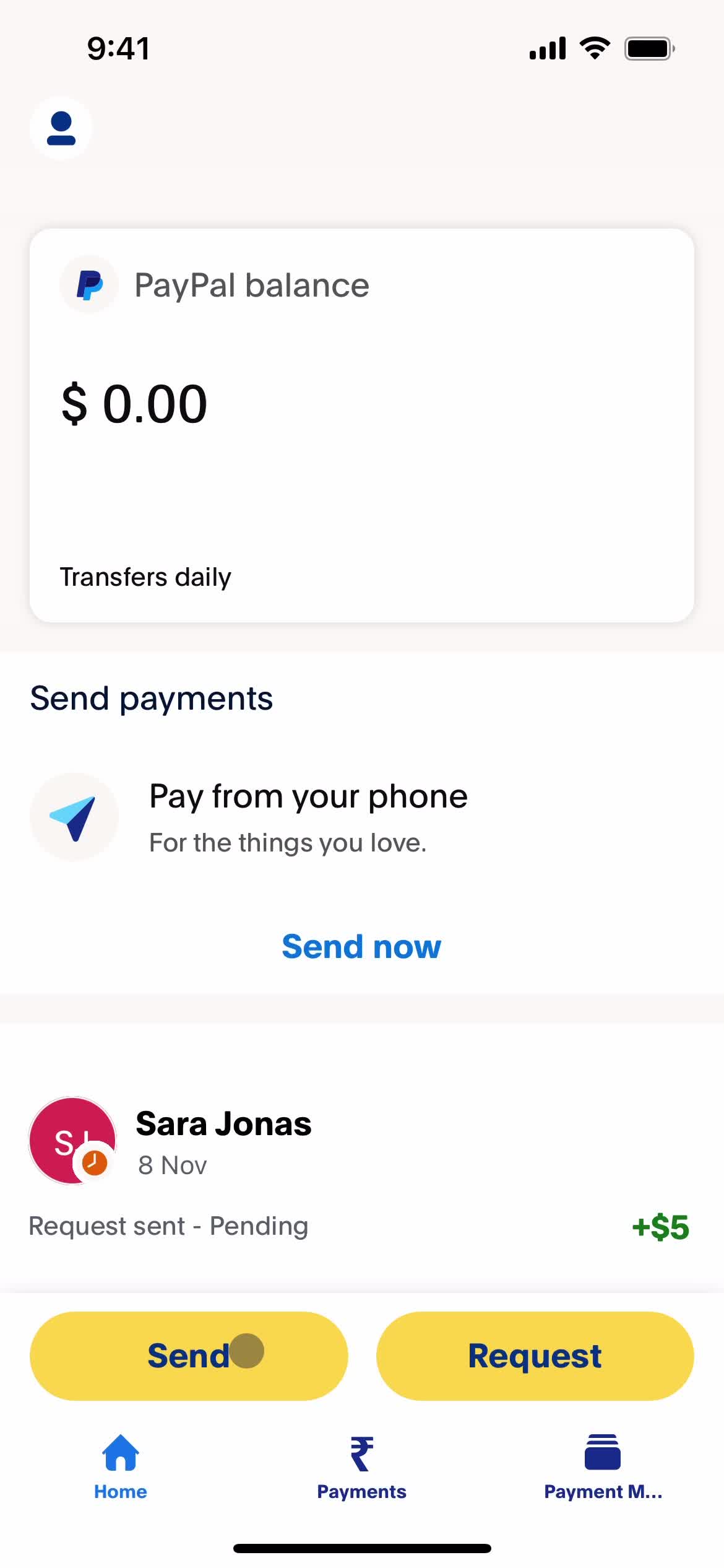 Screenshot of Send money on Sending currency on PayPal user flow