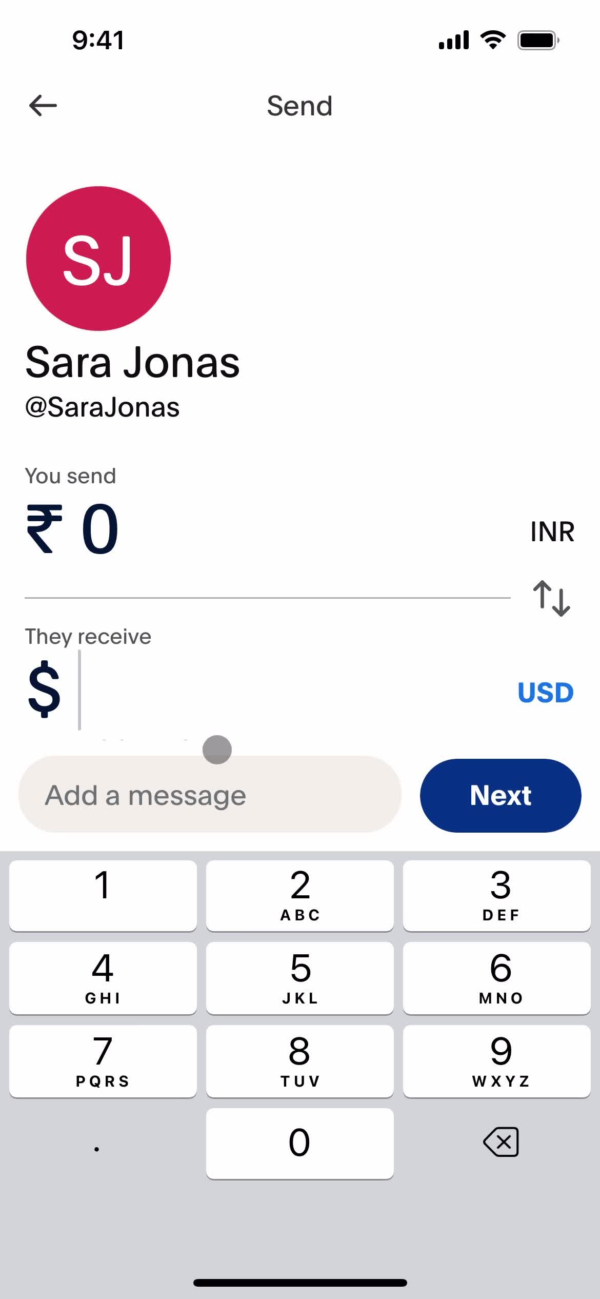 Sending currency screenshot