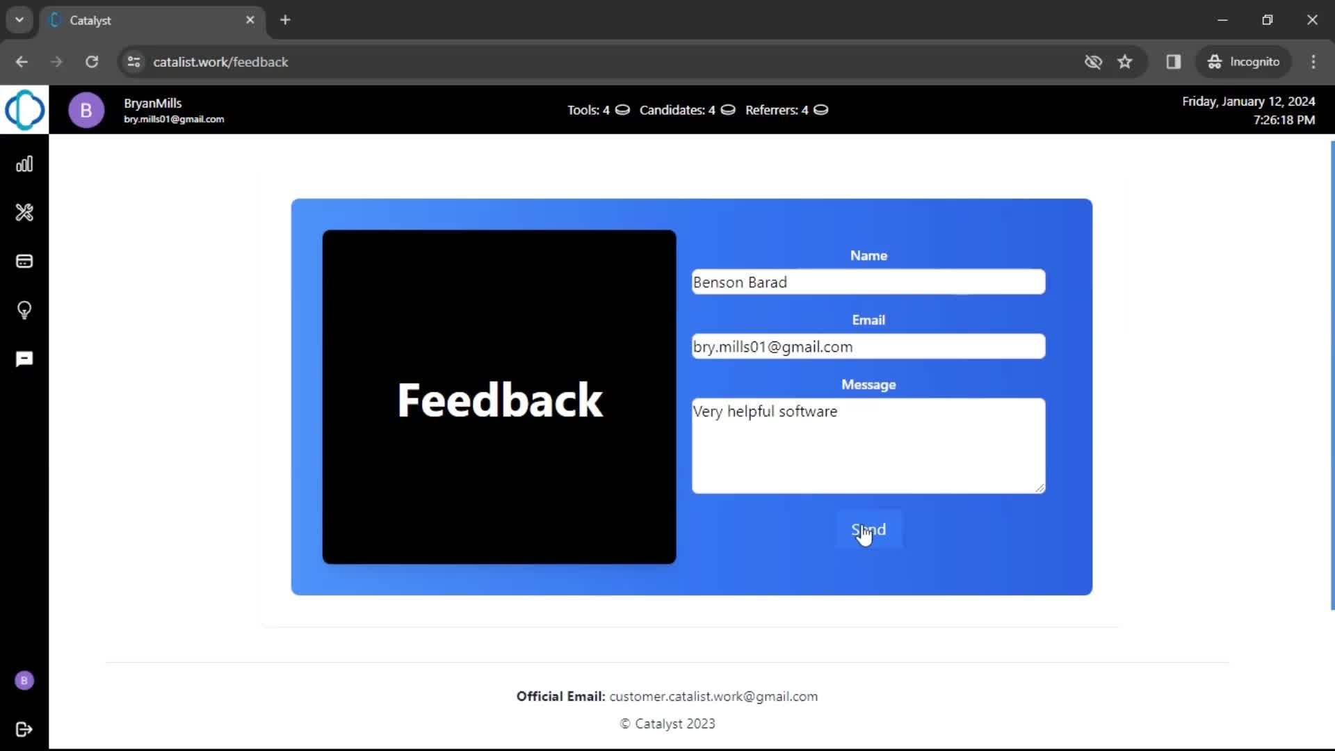 Giving feedback screenshot