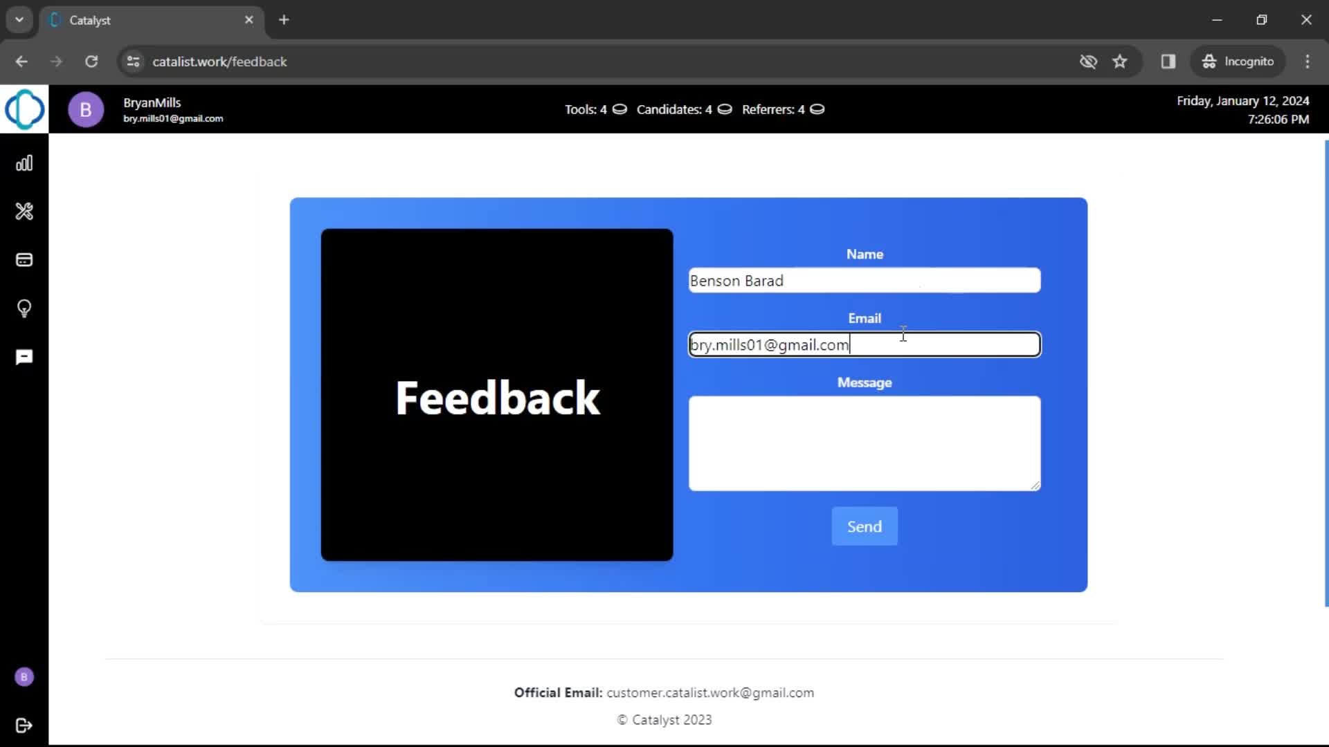 Giving feedback screenshot