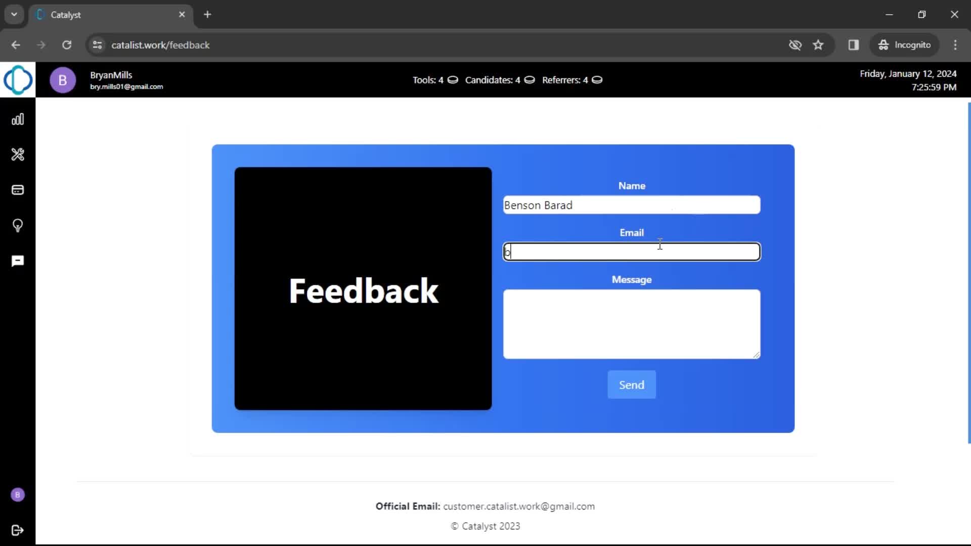 Giving feedback screenshot