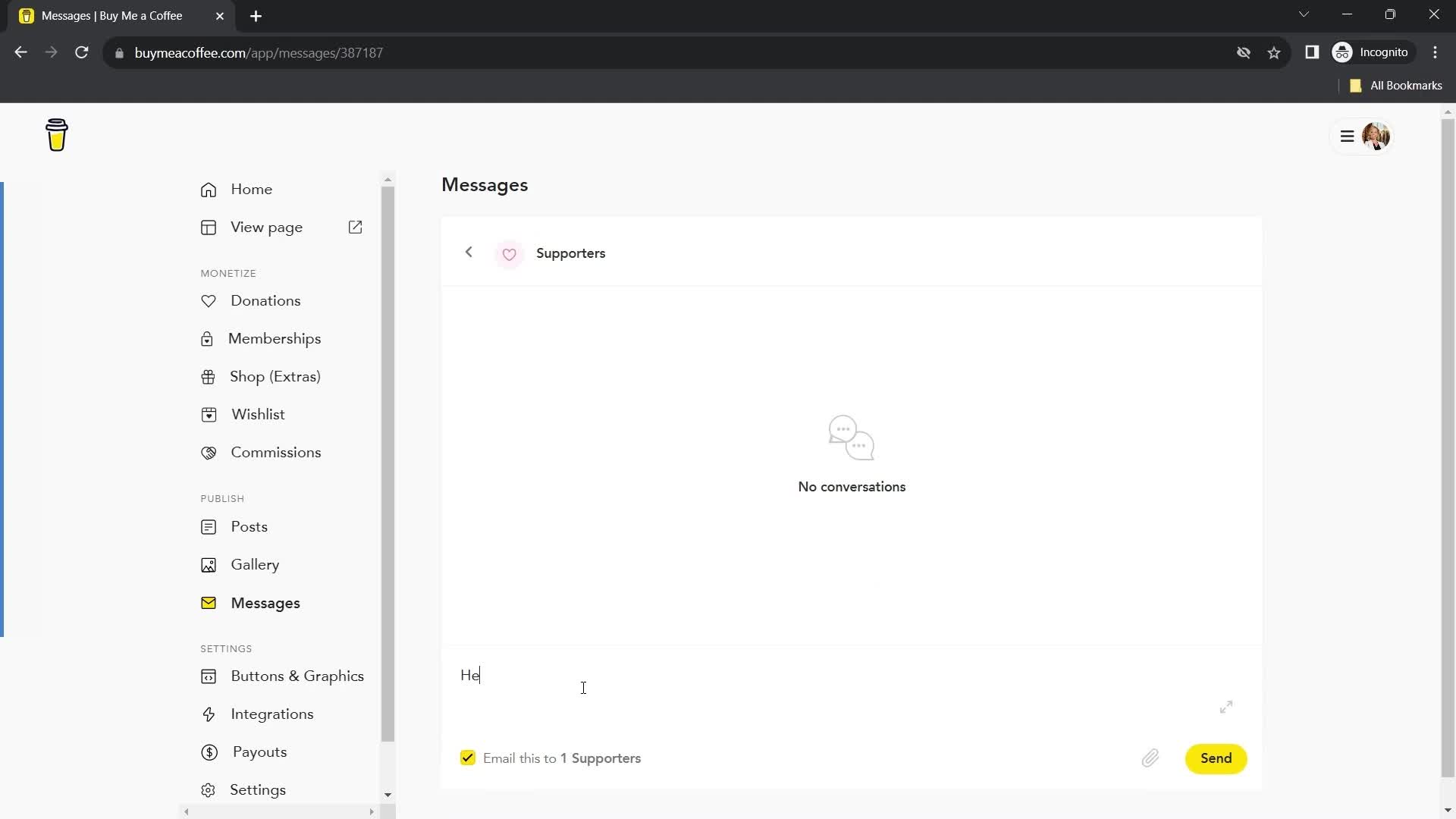 Sending messages on Buy Me a Coffee video thumbnail