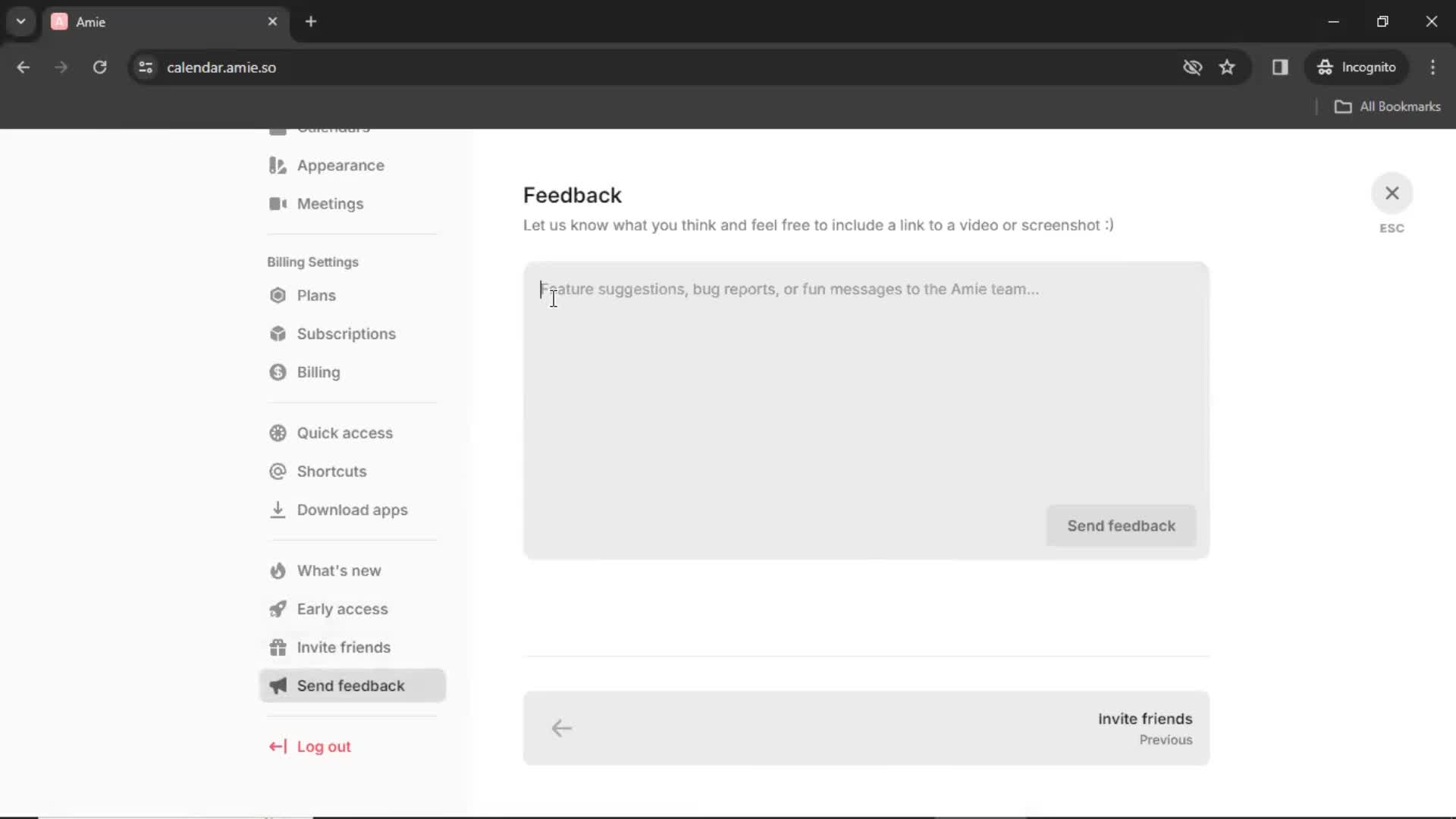 Giving feedback screenshot