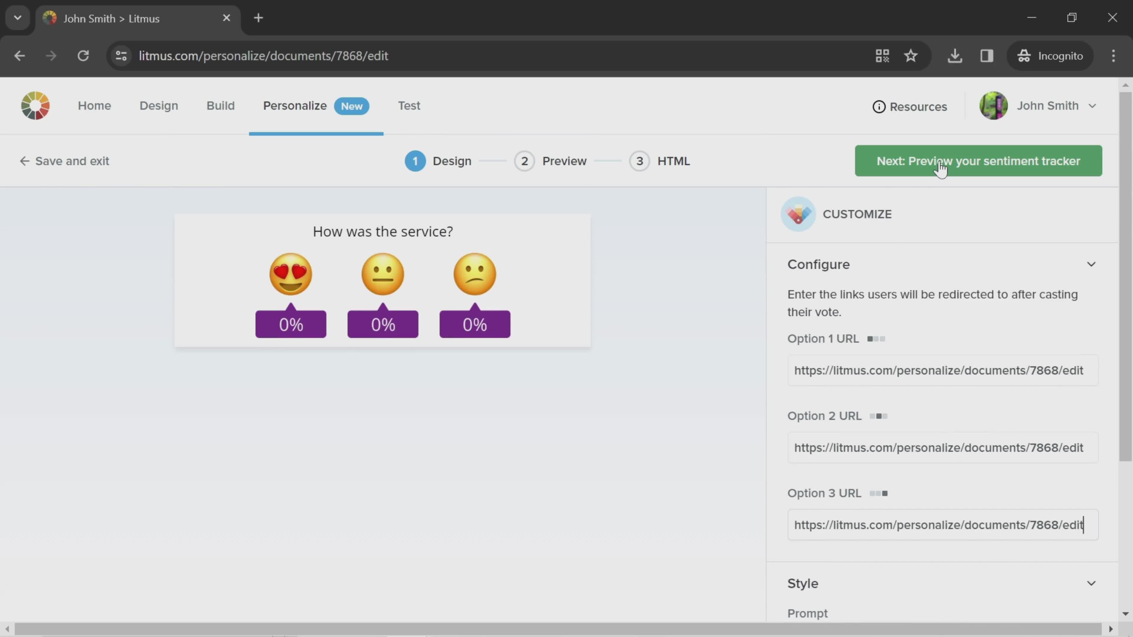 Creating a sentiment tracker screenshot