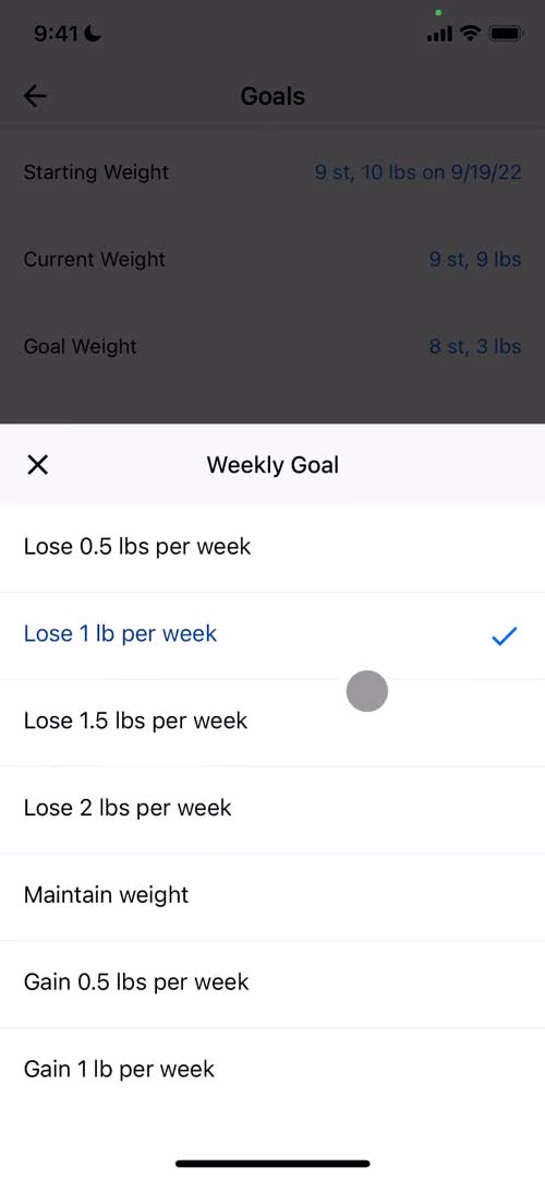 Setting goals screenshot