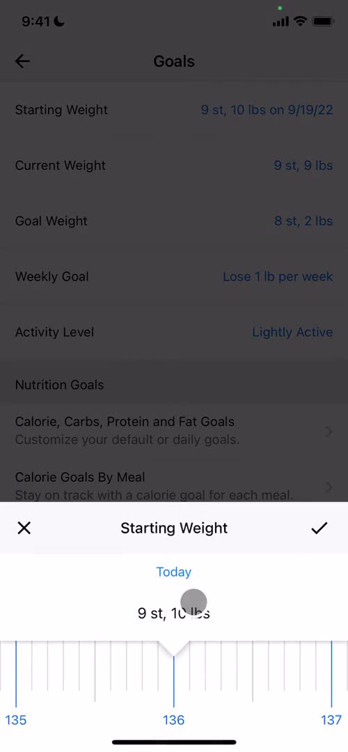 Screenshot of Set weight on Setting goals on MyFitnessPal user flow