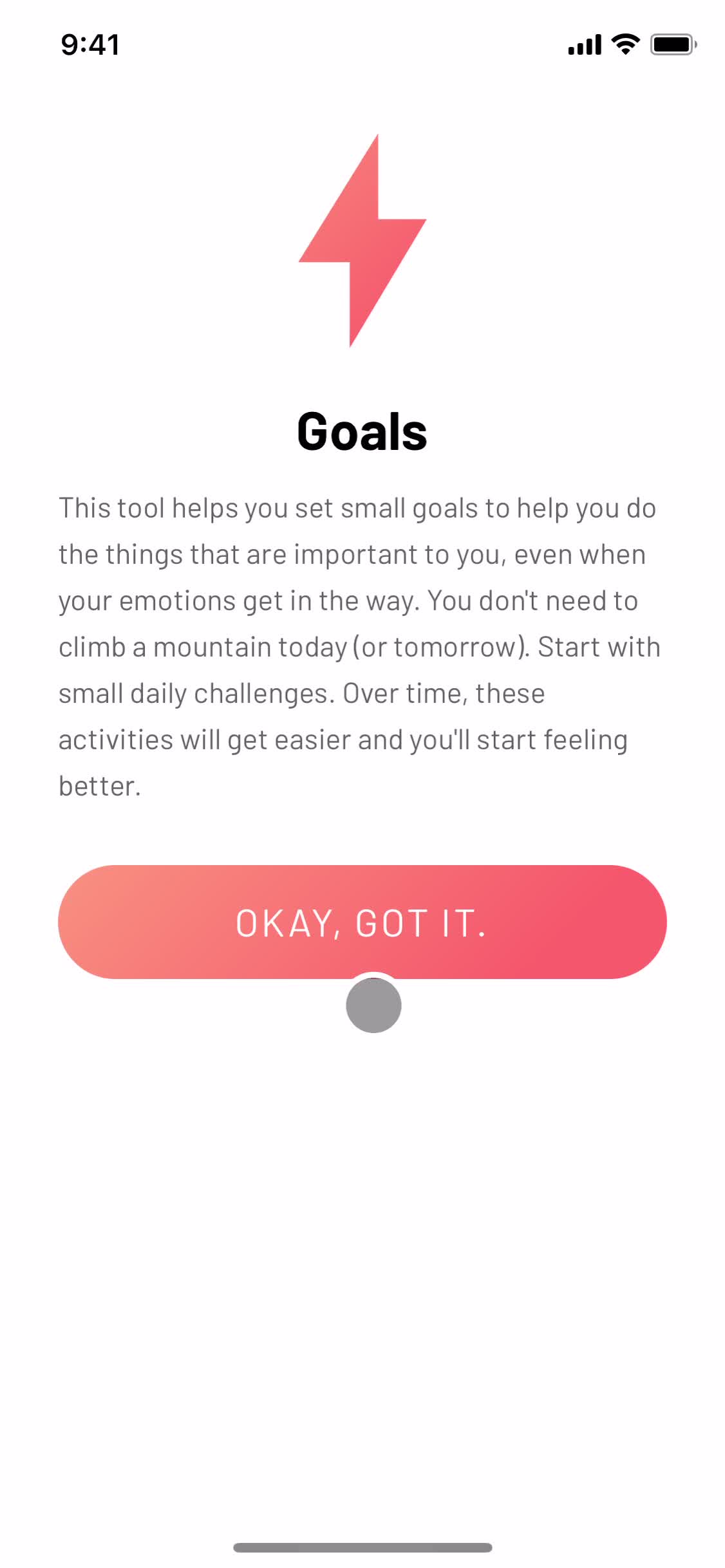 Setting goals screenshot