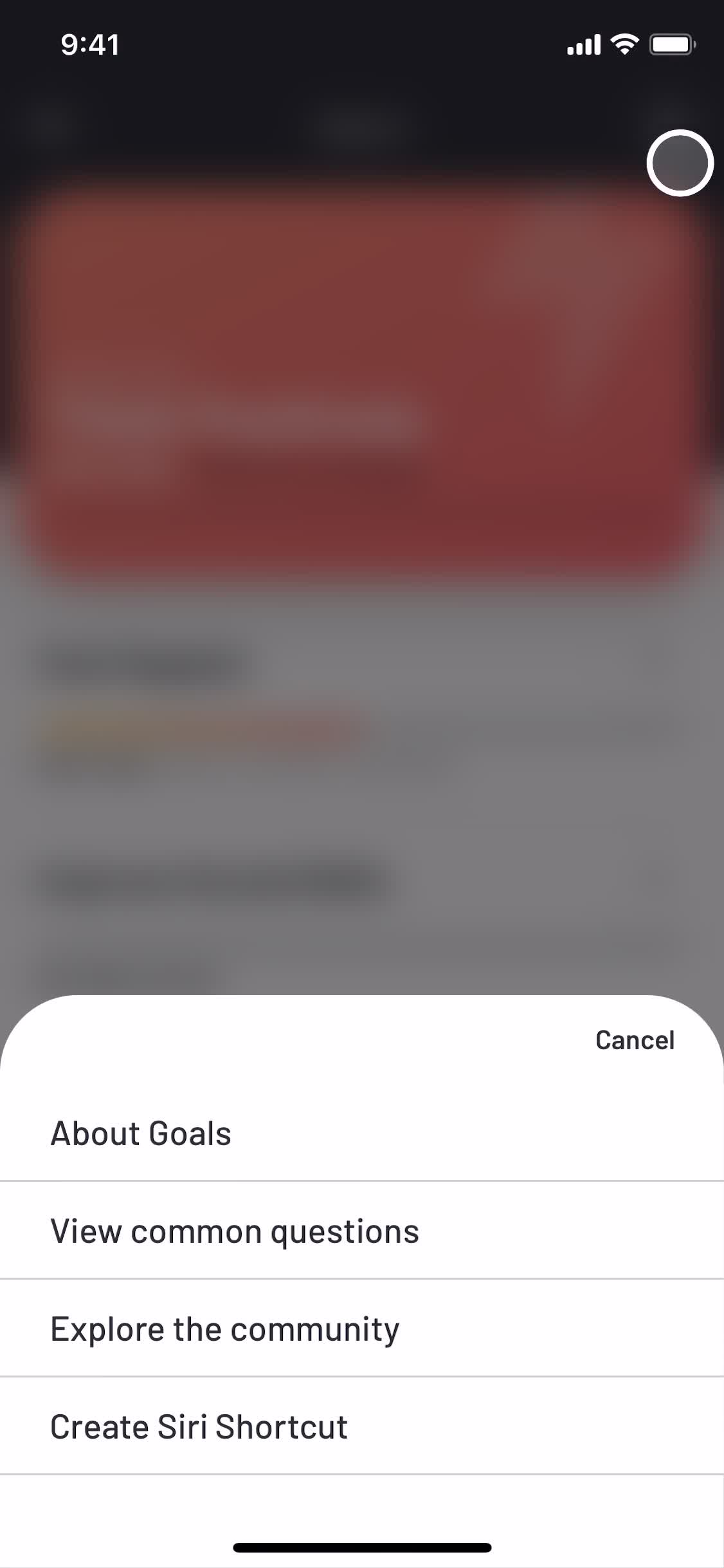 Setting goals screenshot