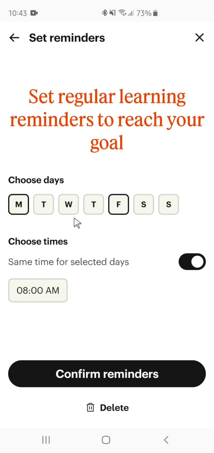 Setting a reminder screenshot