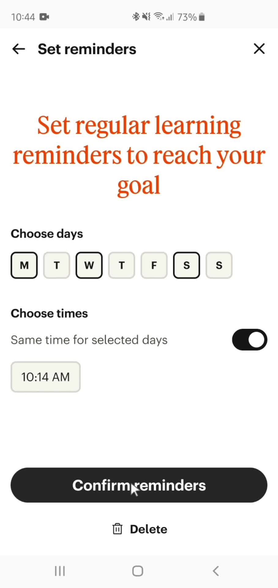 Setting a reminder screenshot