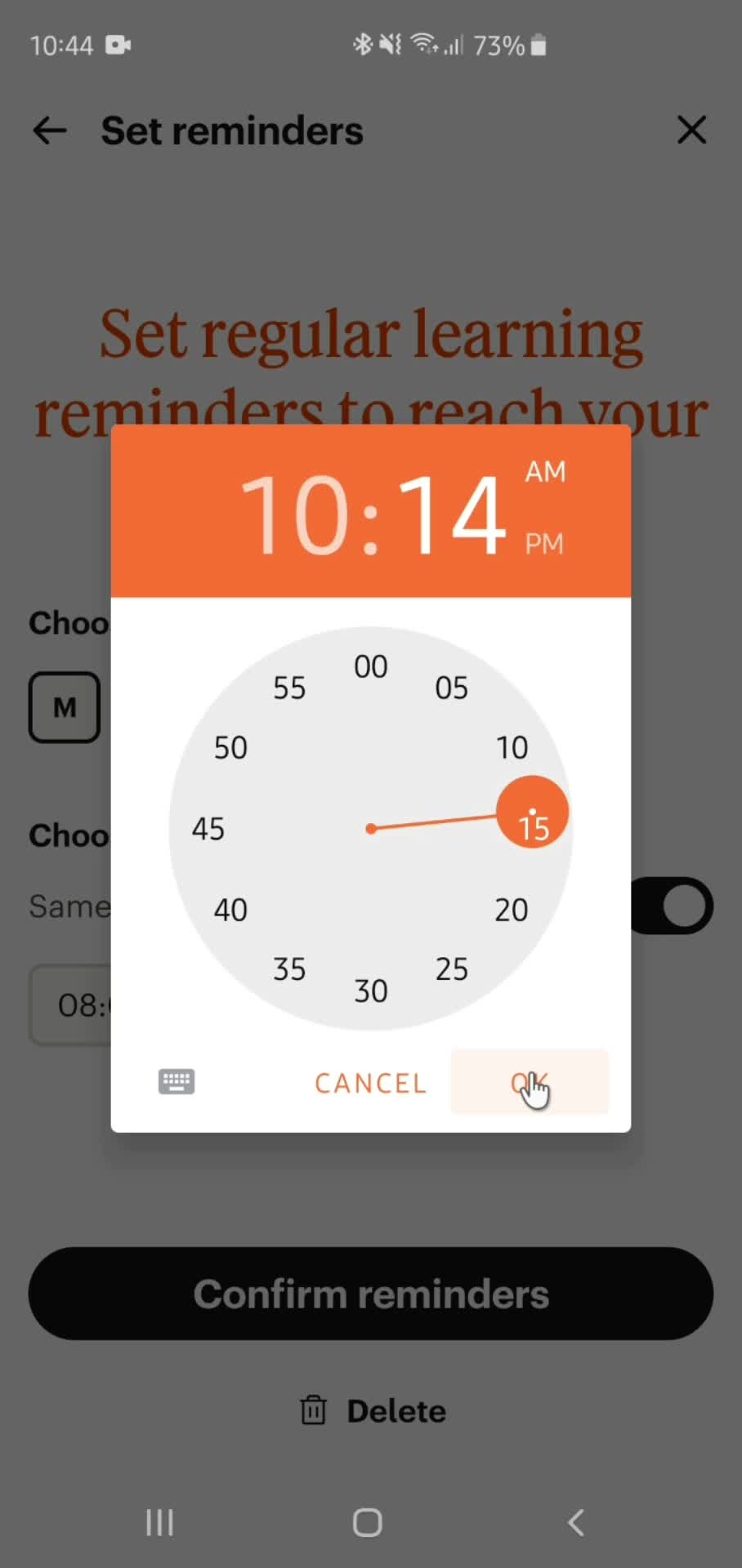 Setting a reminder screenshot