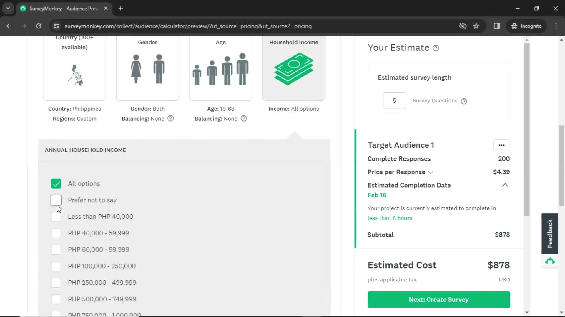 Setting target audience on SurveyMonkey video thumbnail