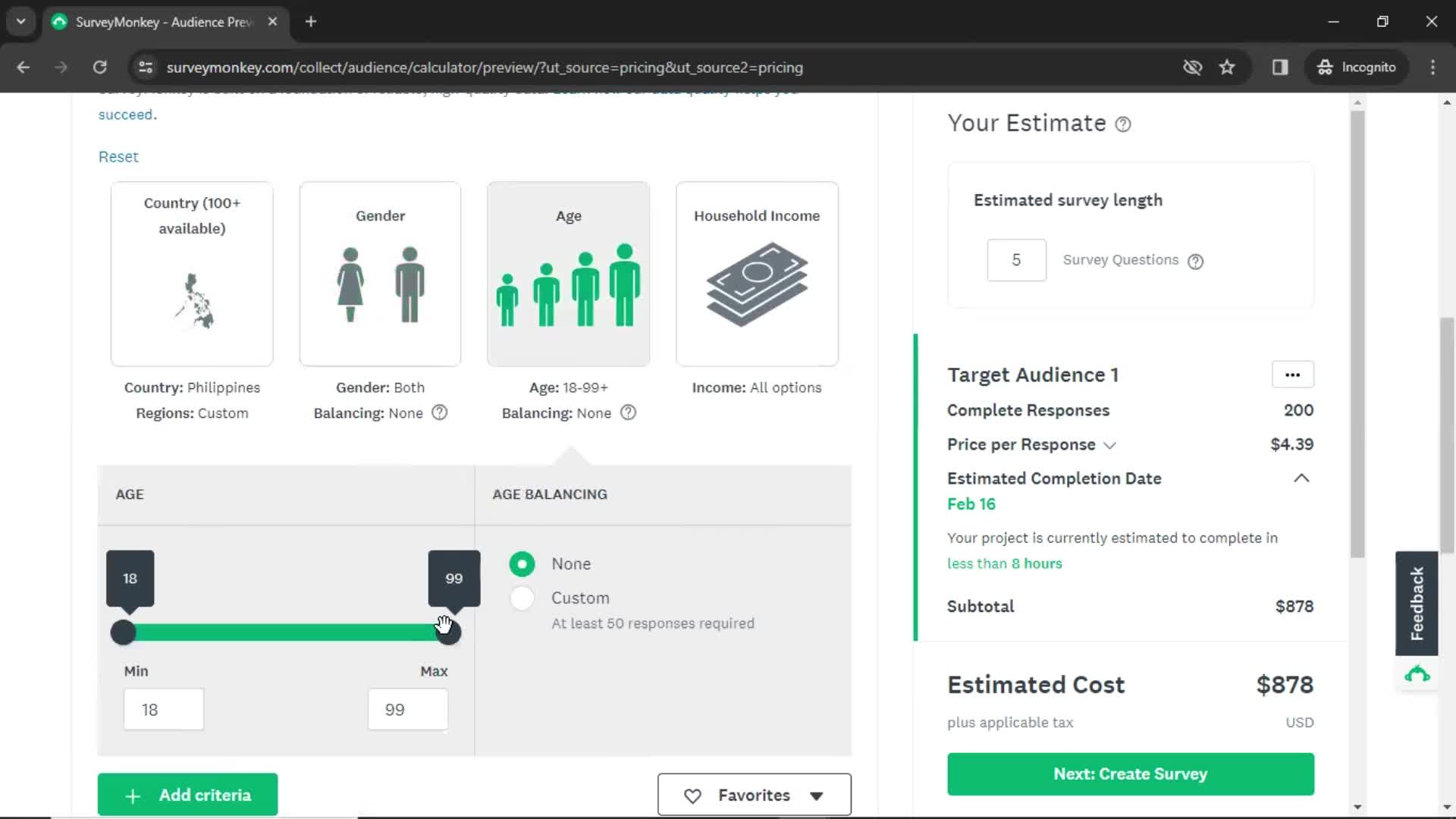 Setting target audience on SurveyMonkey video thumbnail