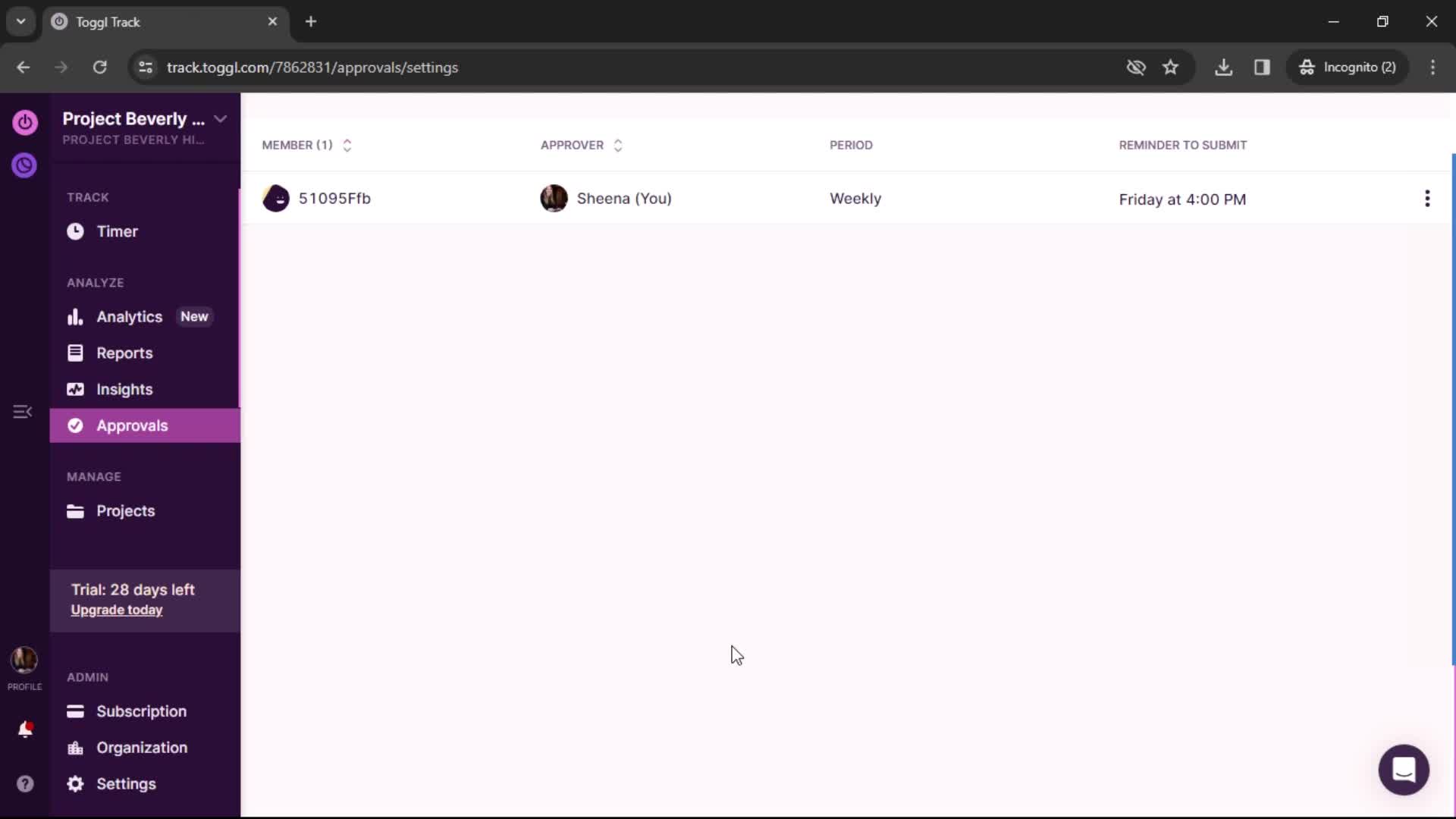 Setting up timesheet screenshot