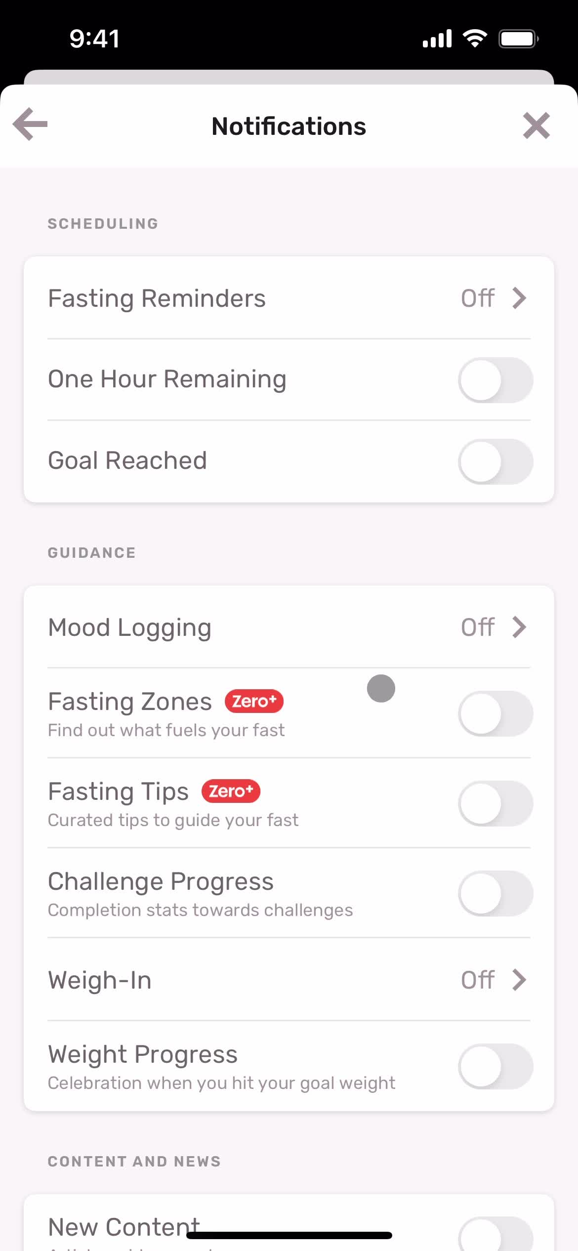 Settings screenshot