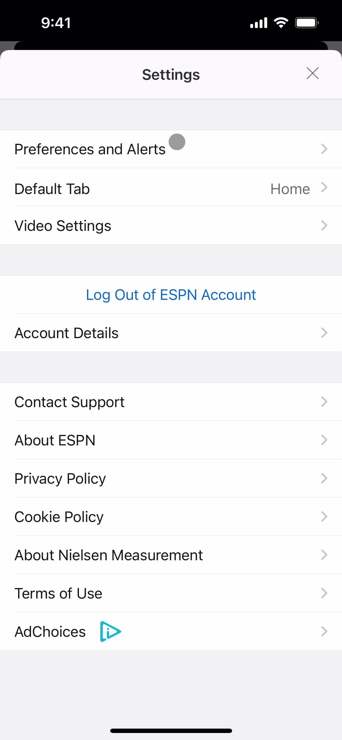 Settings on ESPN video thumbnail