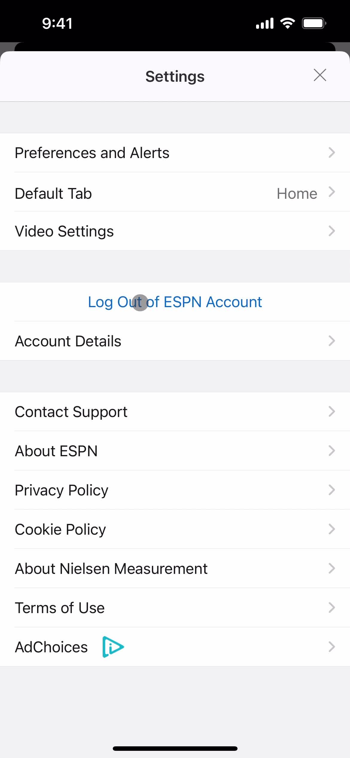 Settings on ESPN video thumbnail