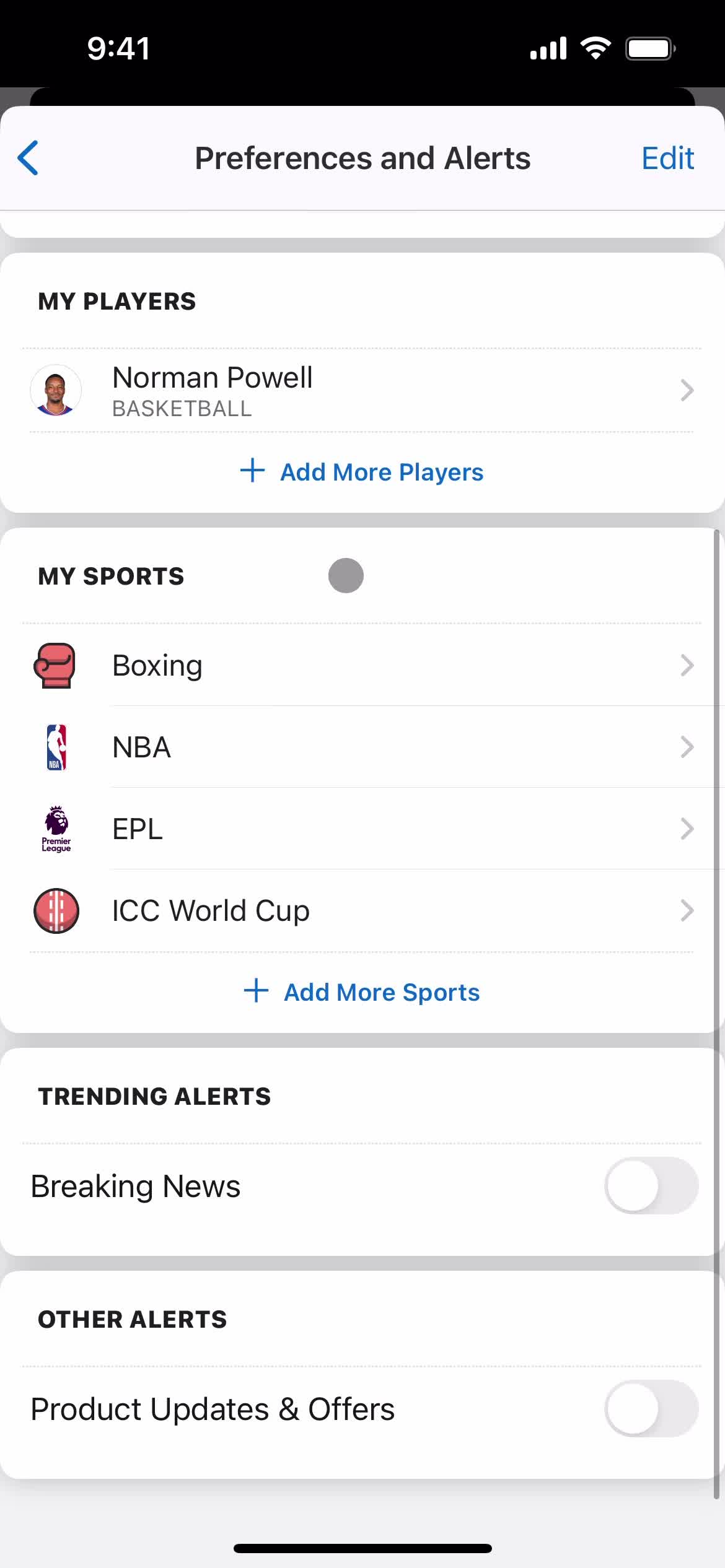 Settings on ESPN video thumbnail