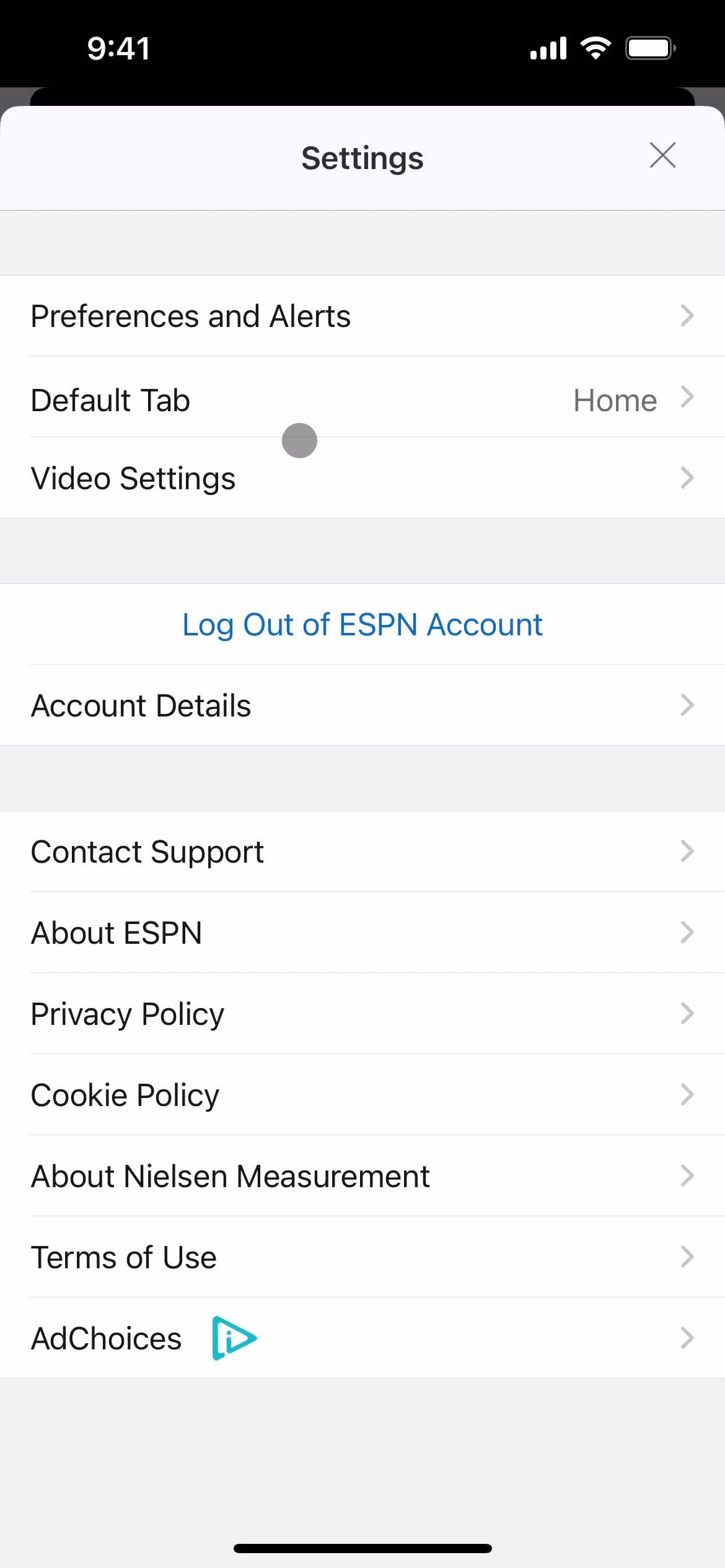 Settings on ESPN video thumbnail