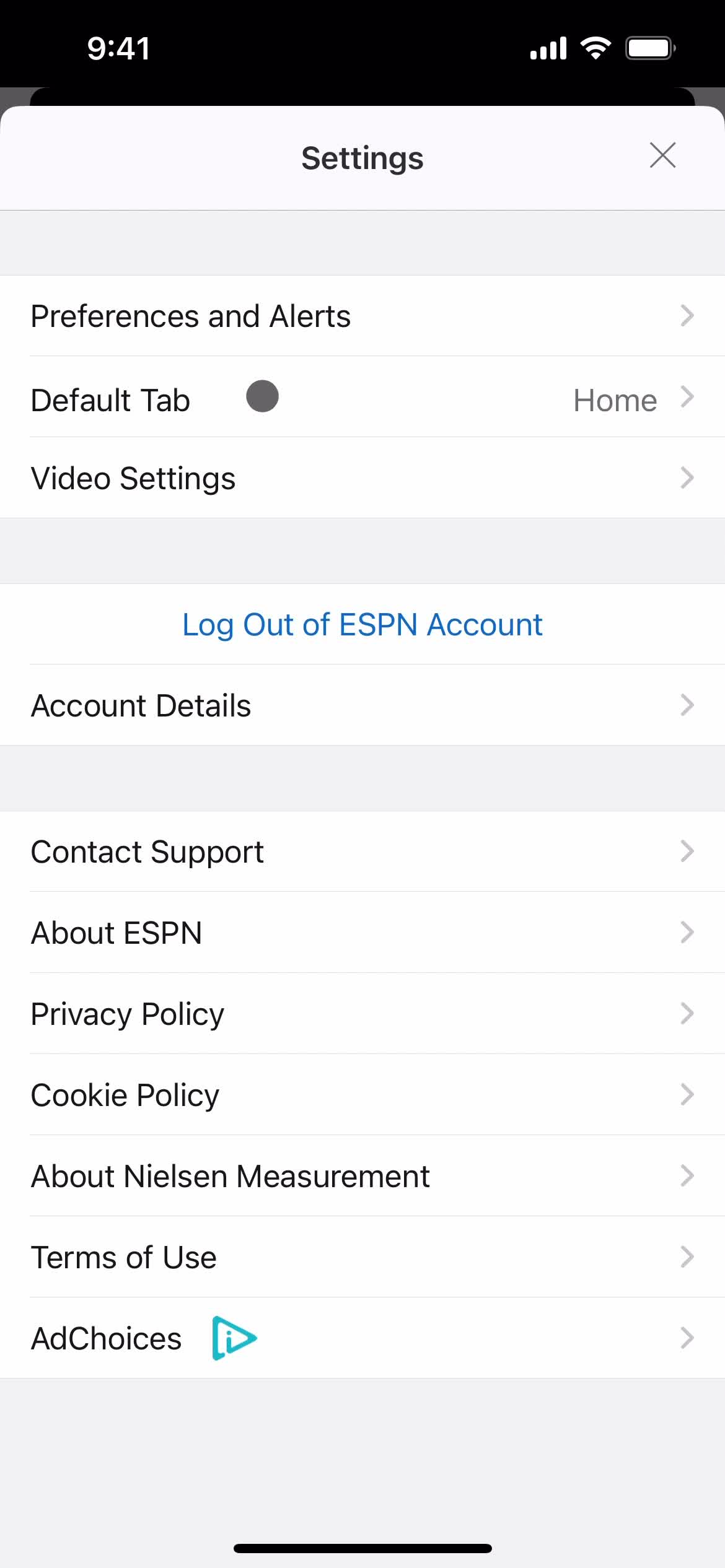 Settings on ESPN video thumbnail