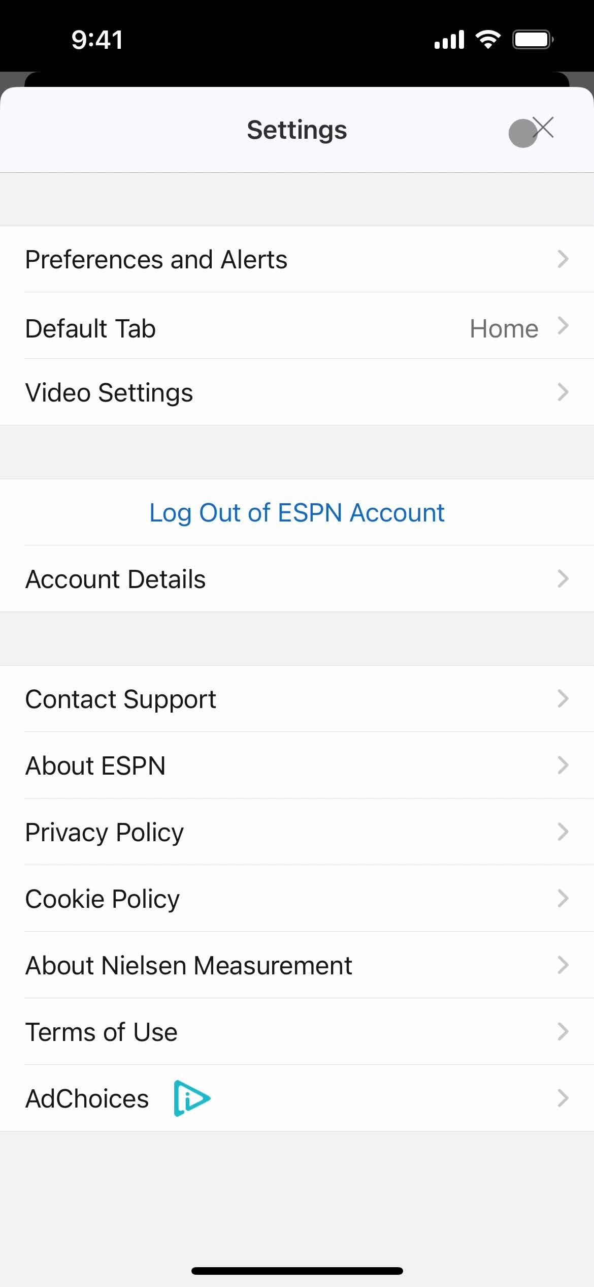 Settings on ESPN video thumbnail