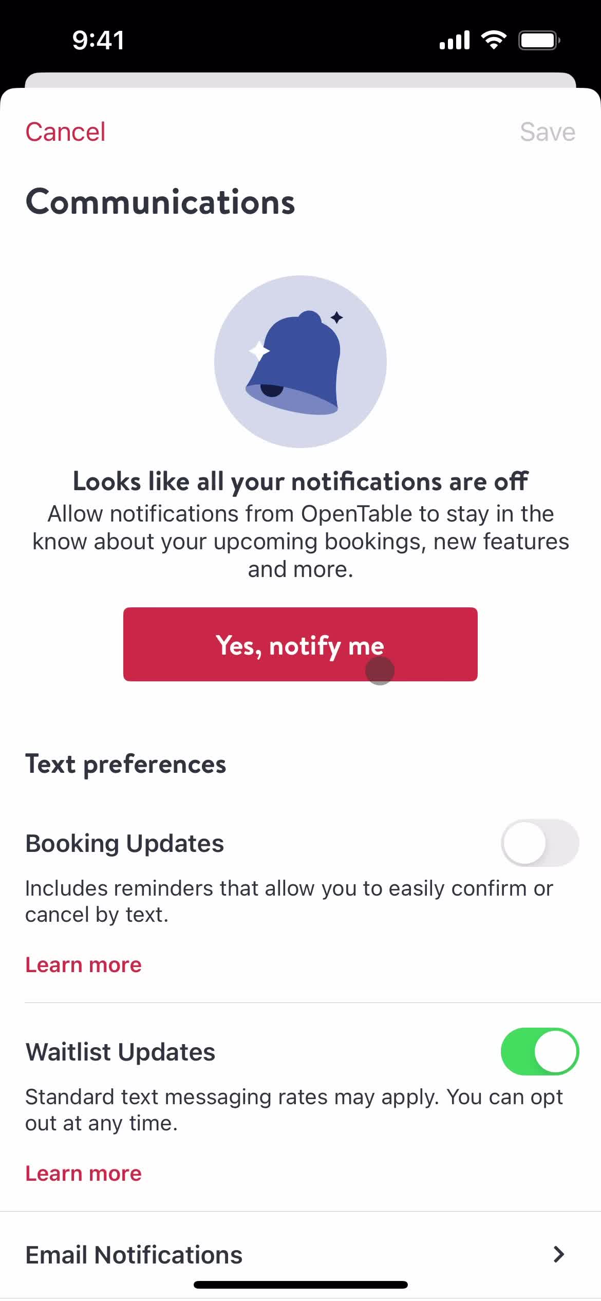 Settings on OpenTable video thumbnail