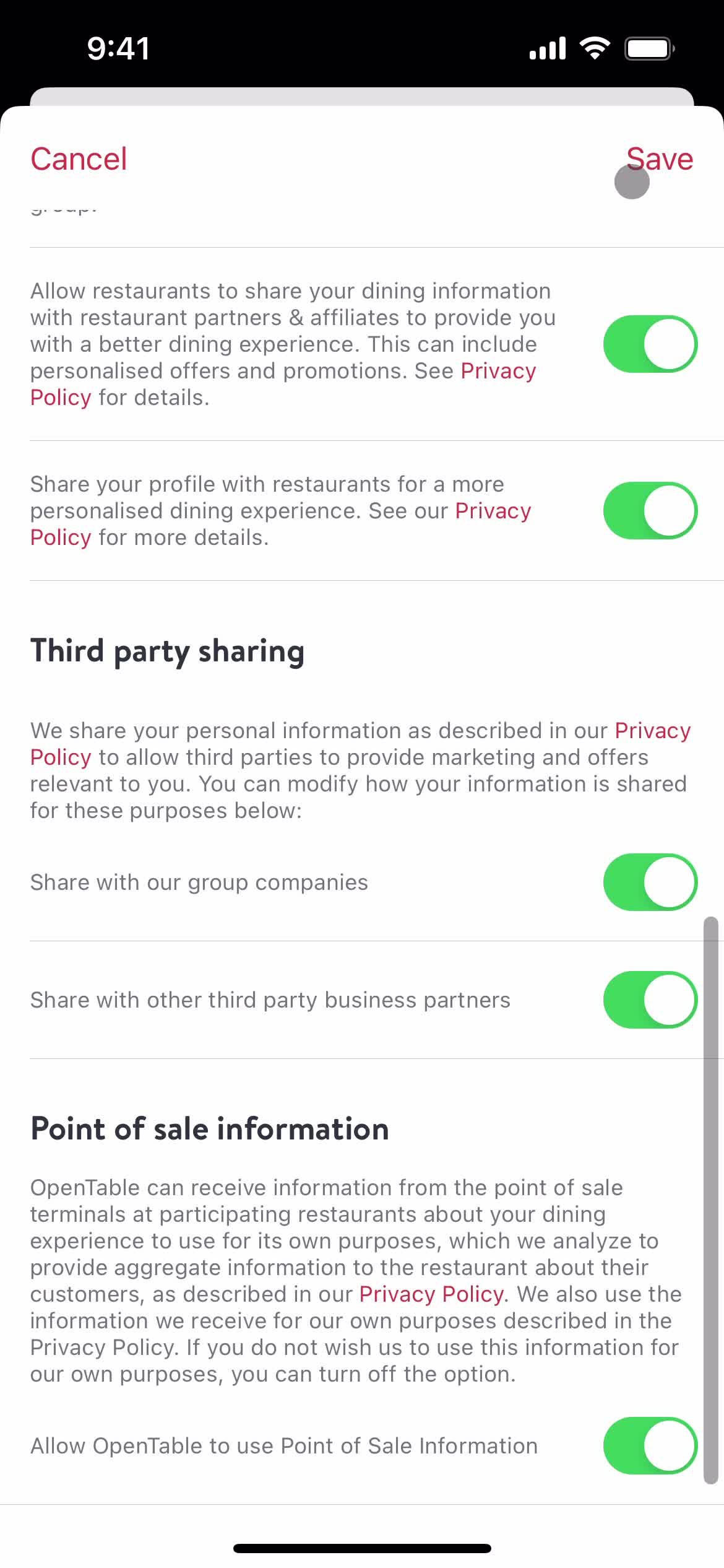 Settings on OpenTable video thumbnail