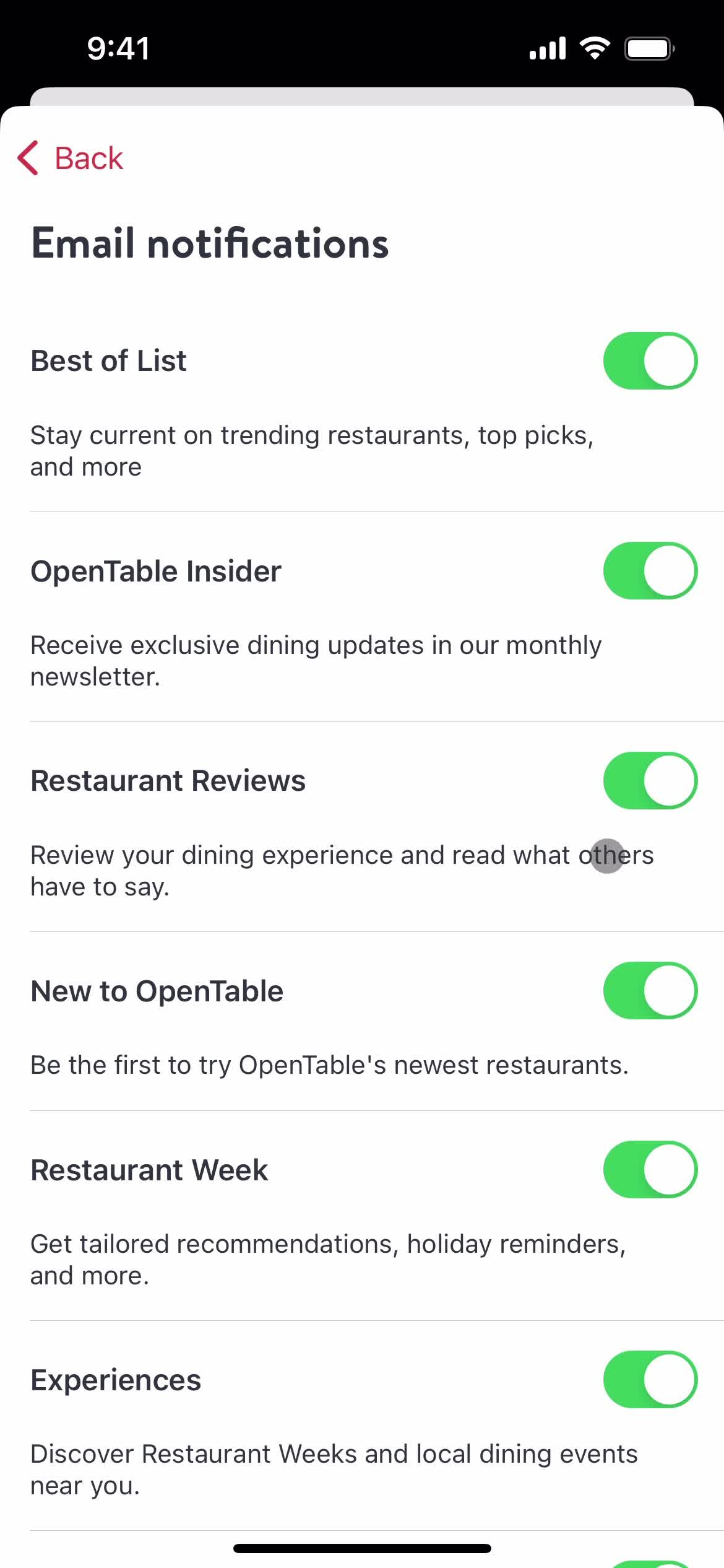 Settings on OpenTable video thumbnail