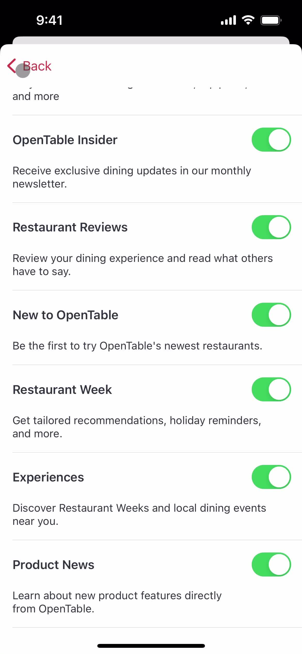 Settings on OpenTable video thumbnail