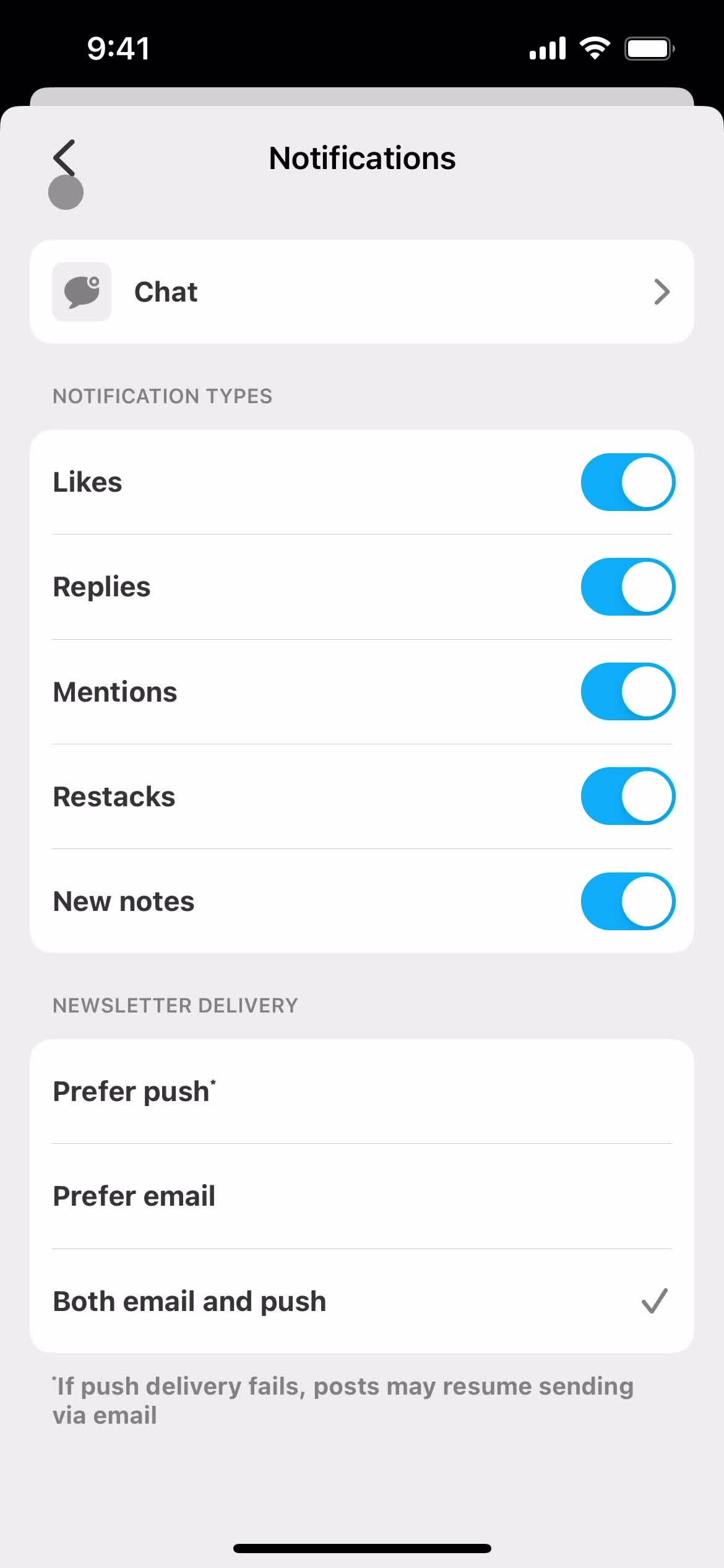 Settings screenshot