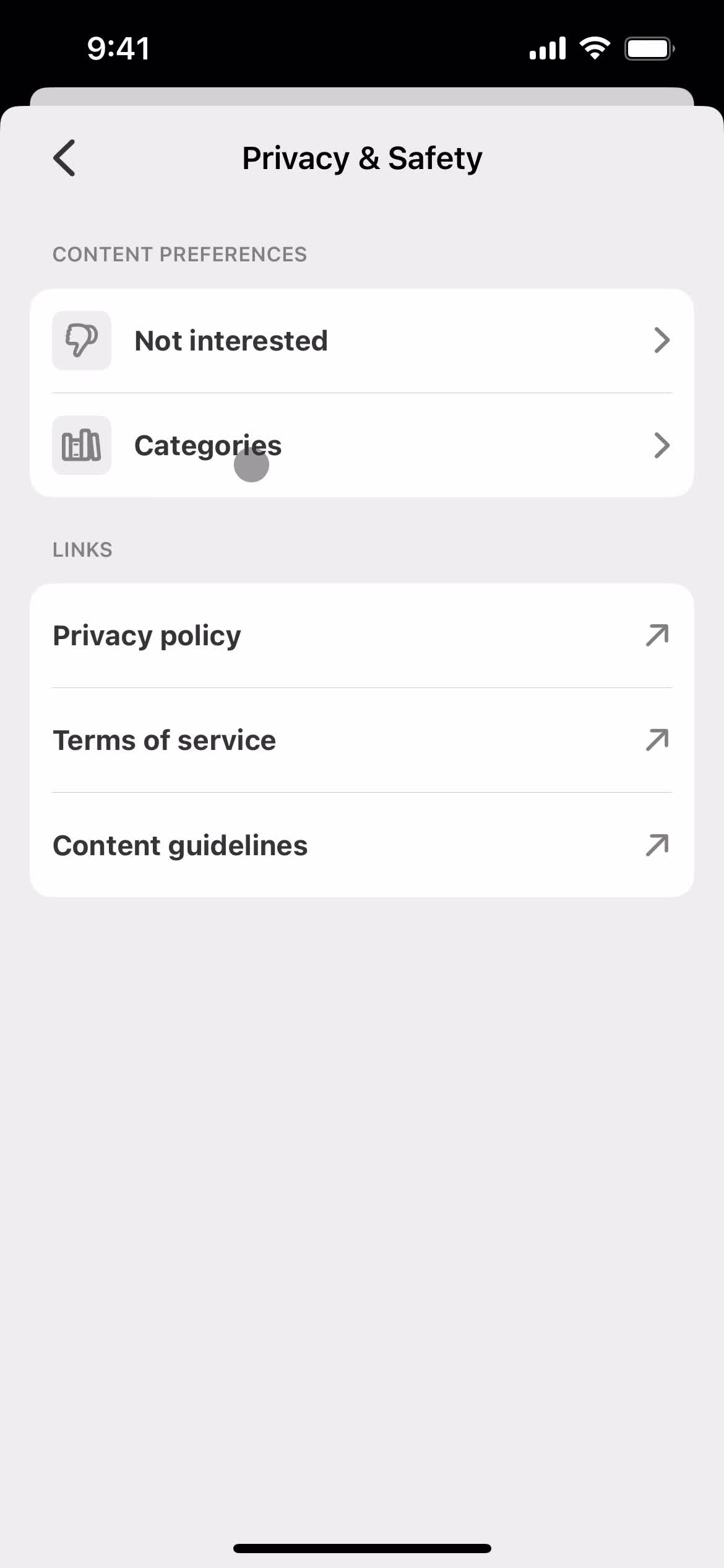 Settings screenshot