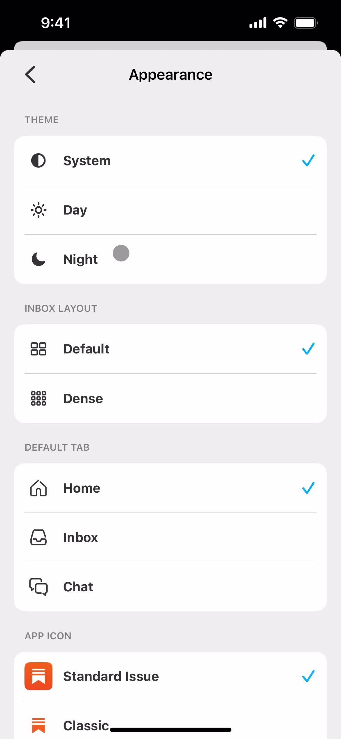 Settings screenshot