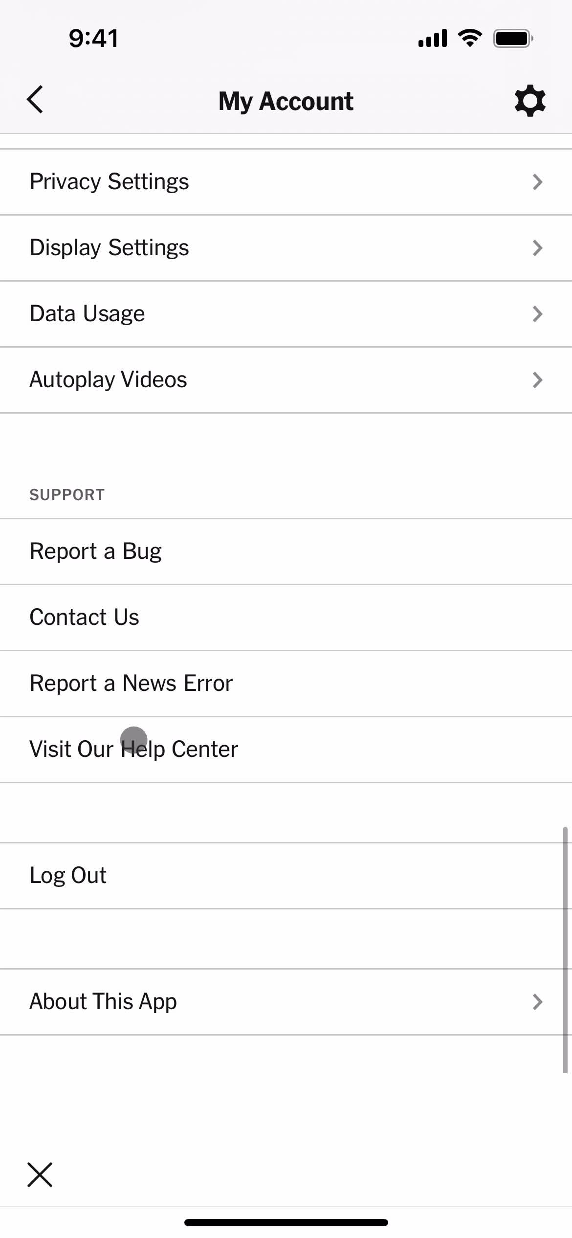 Settings on The New York Times video thumbnail