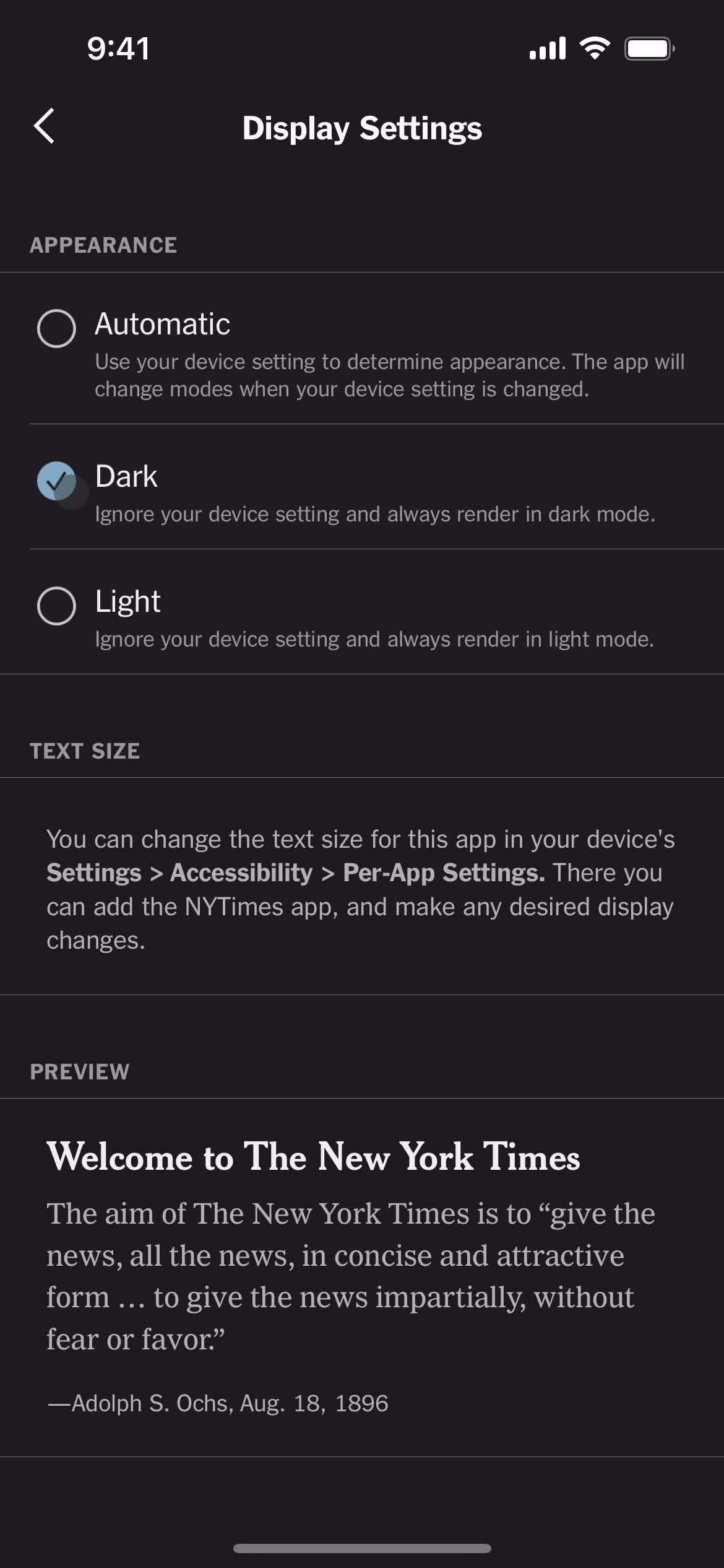 Settings screenshot