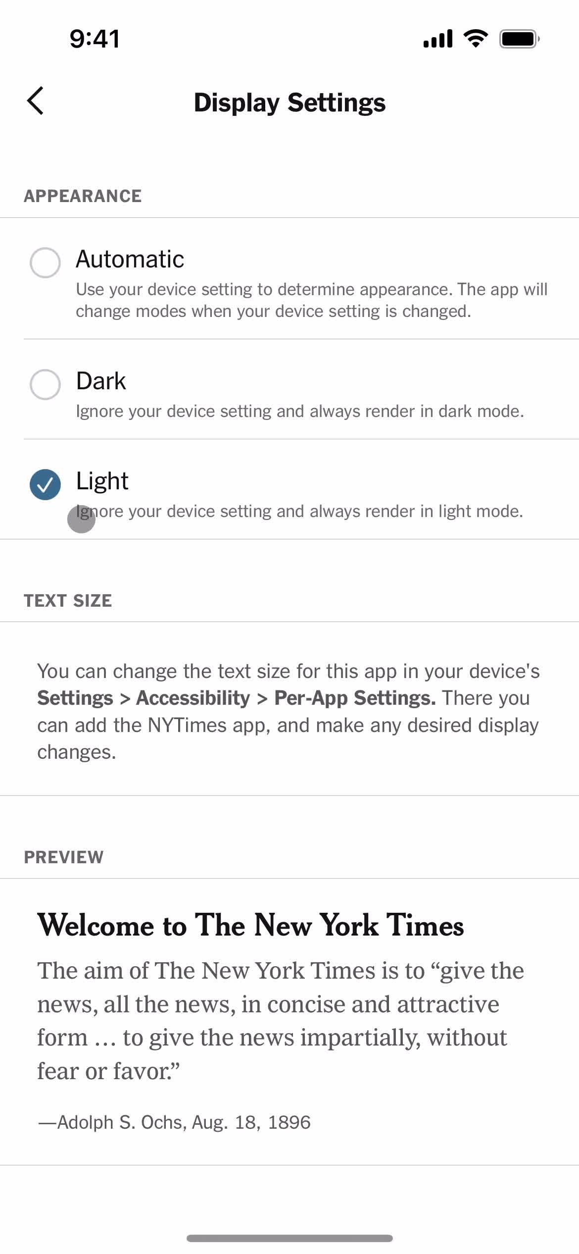 Settings on The New York Times video thumbnail