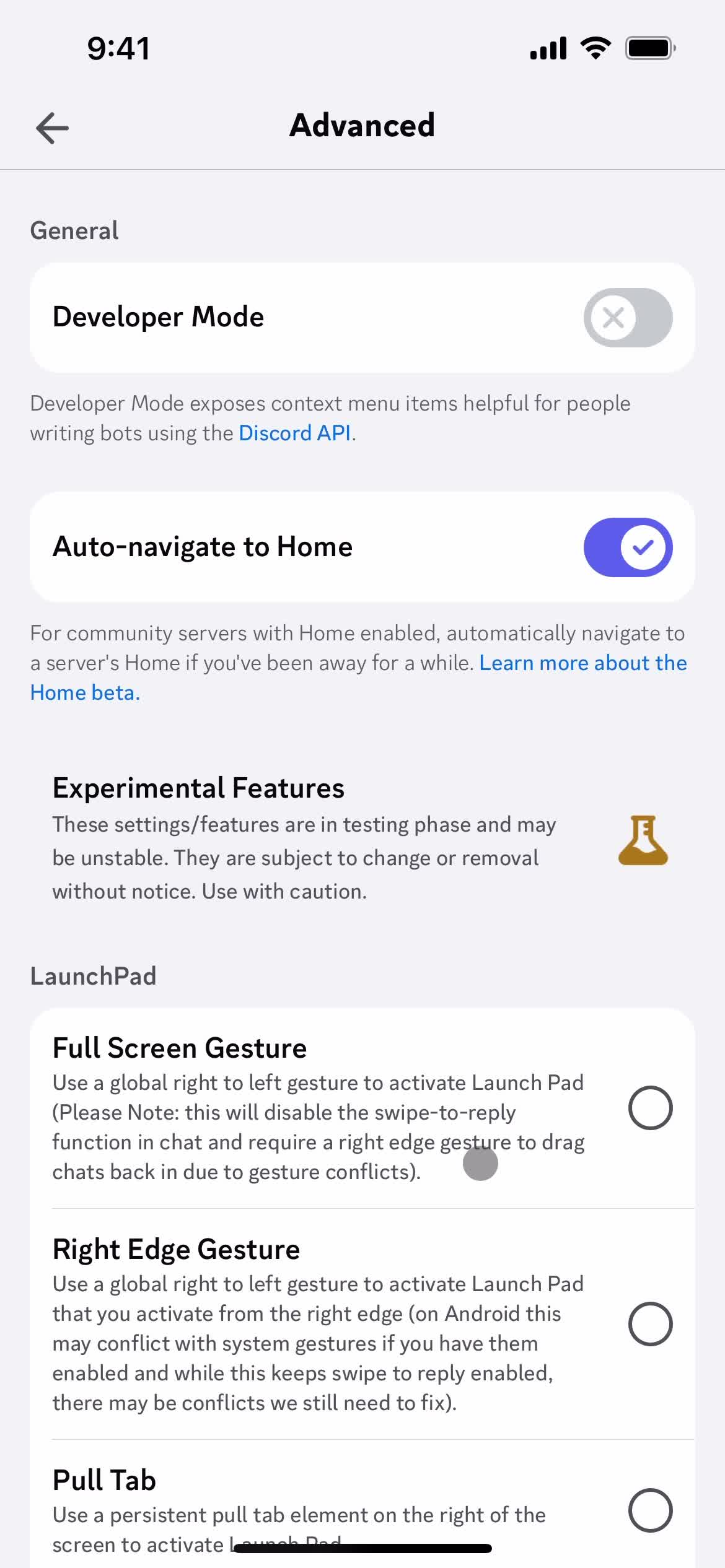 Settings screenshot