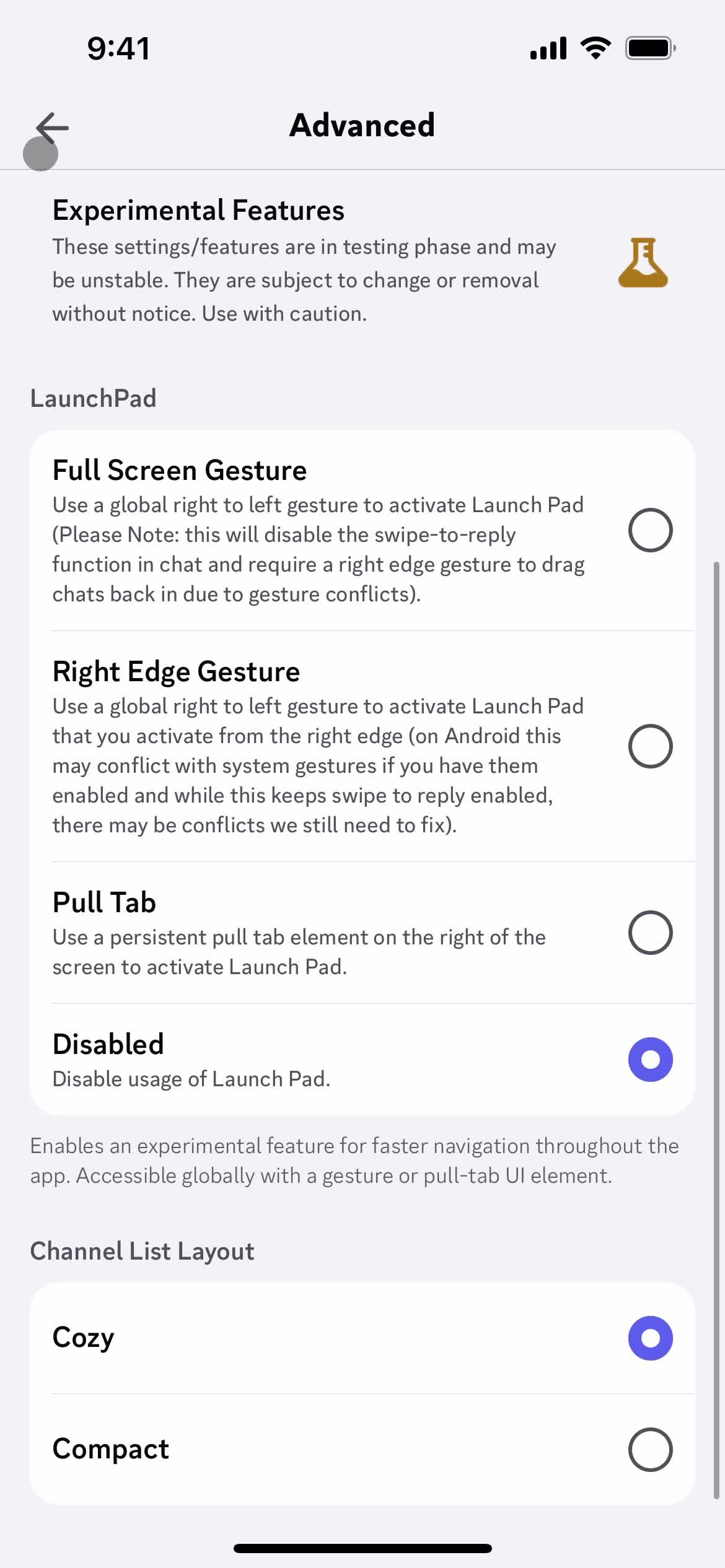 Settings screenshot