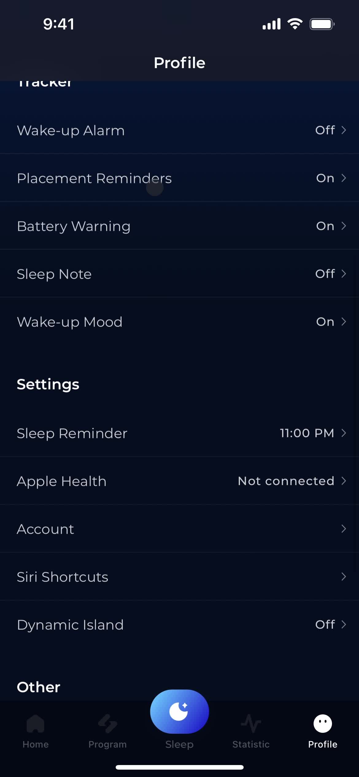 Settings screenshot