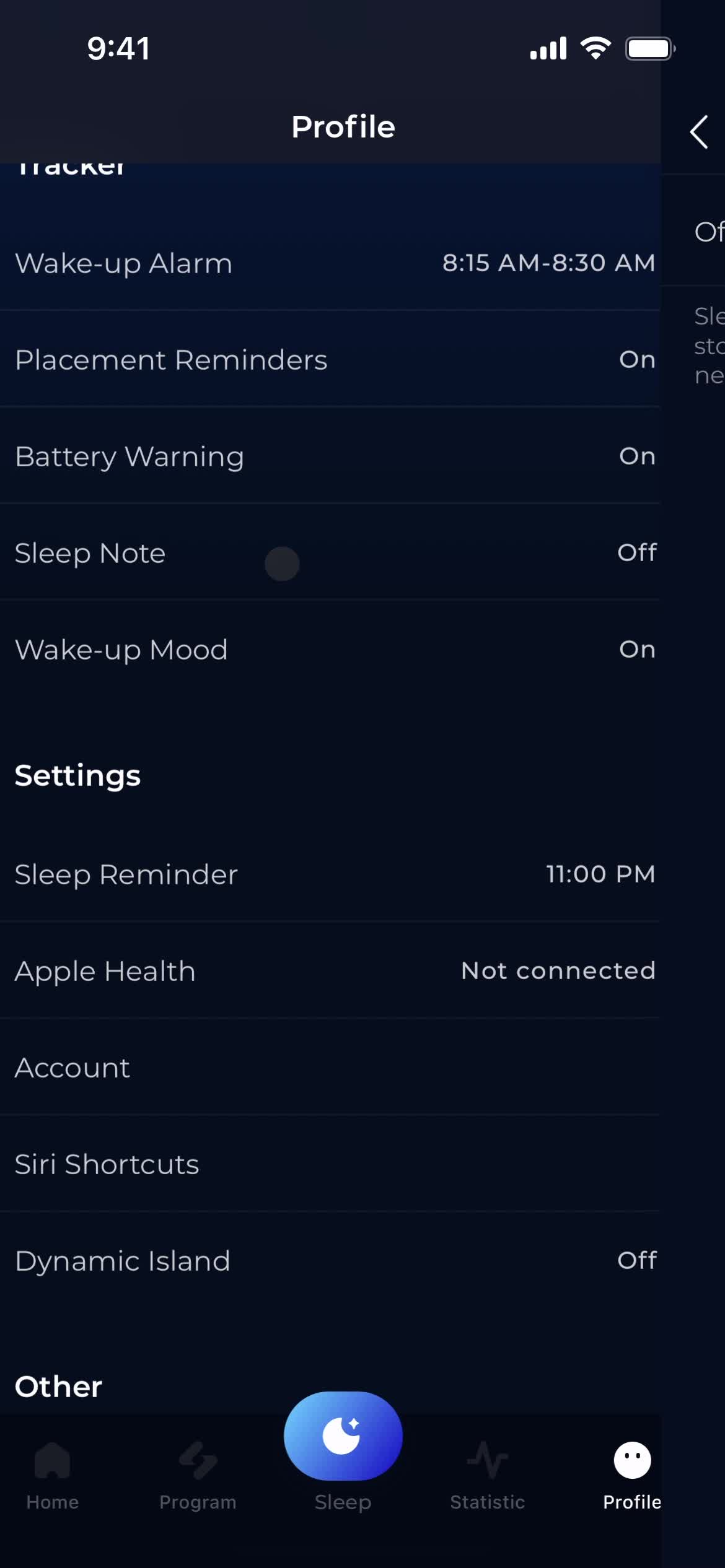 Settings screenshot