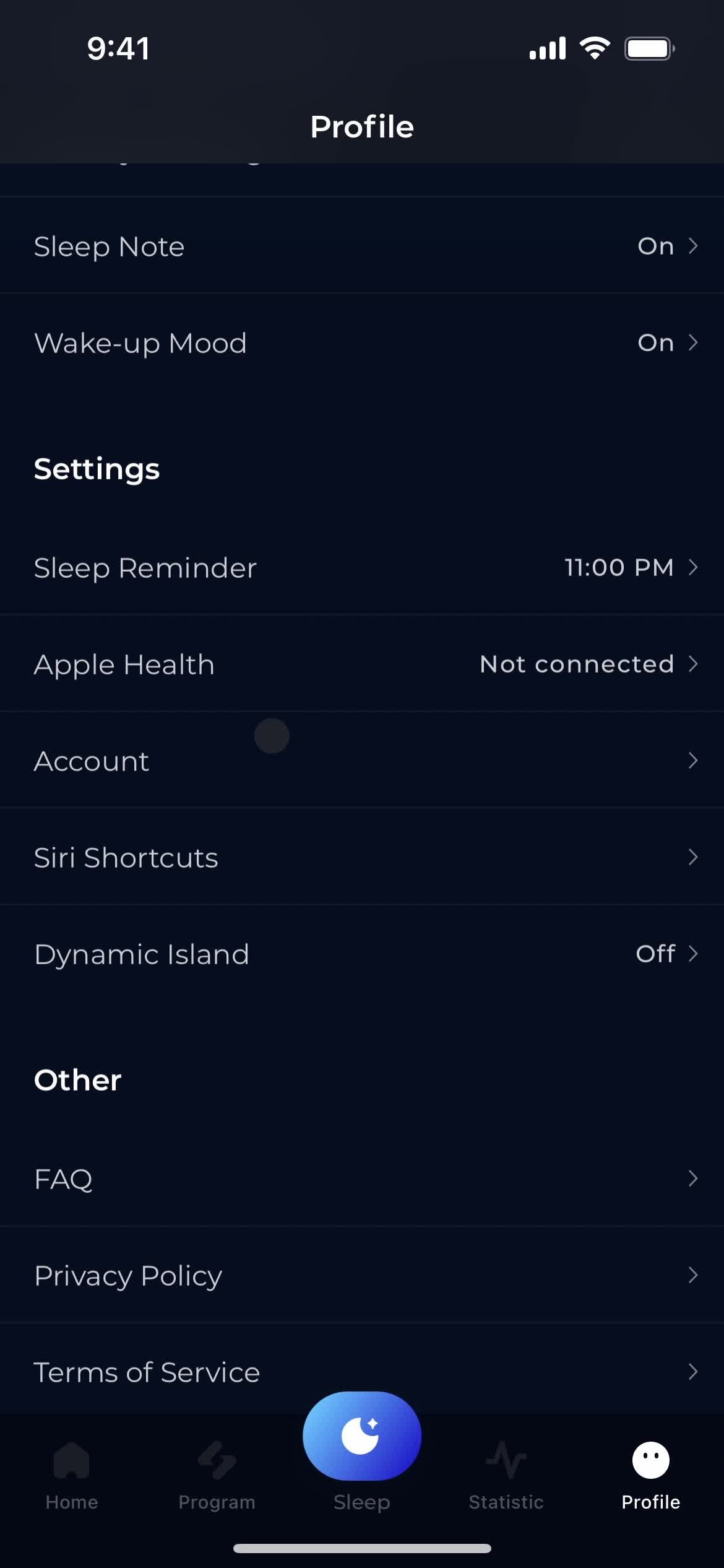 Settings screenshot