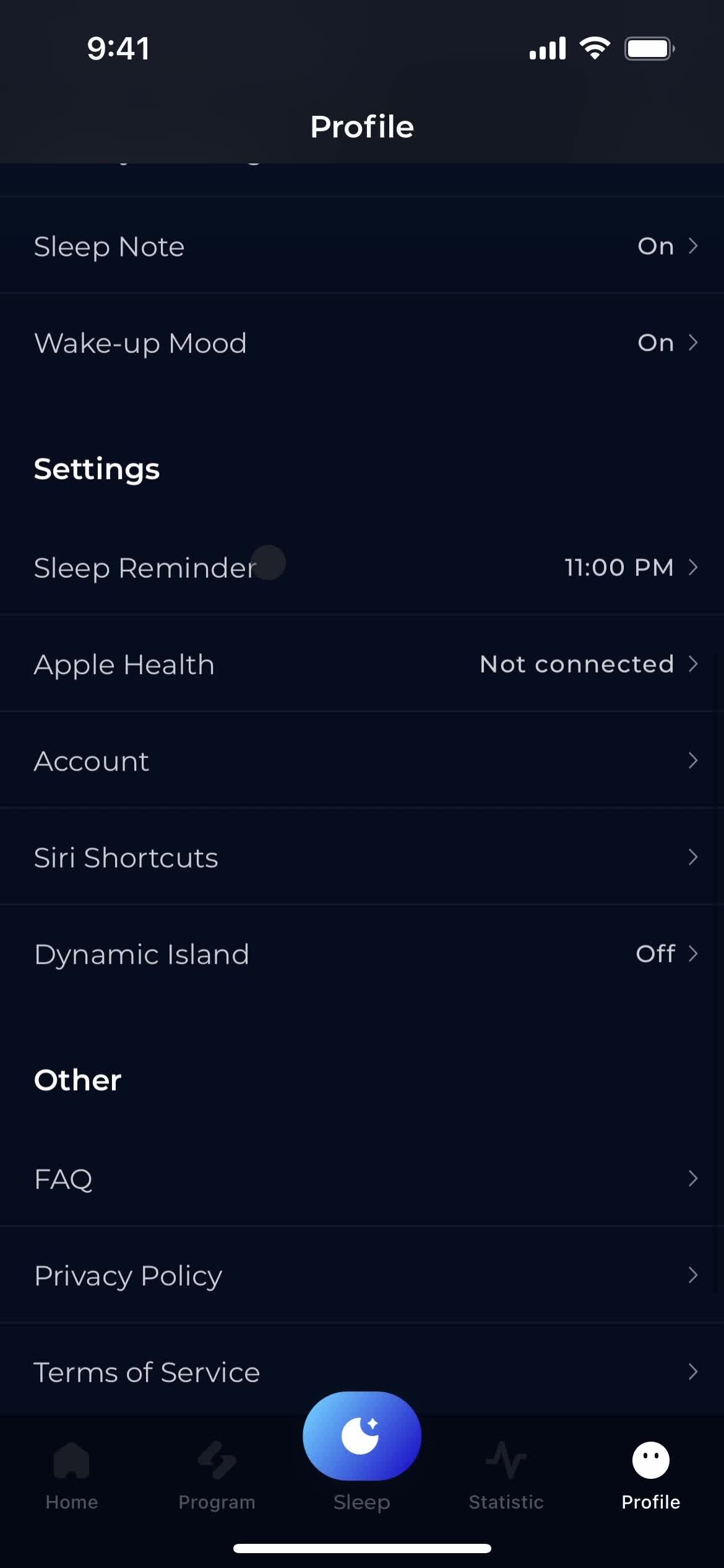 Settings screenshot