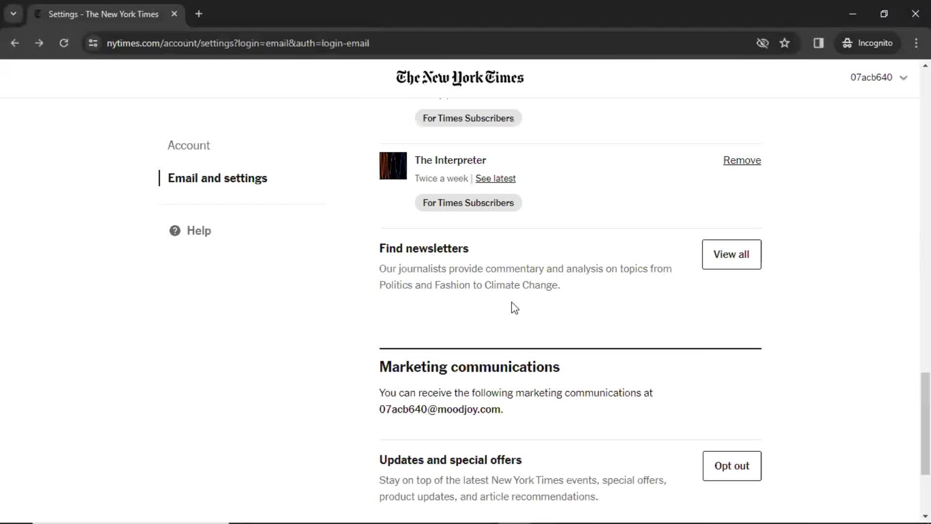 Settings on The New York Times video thumbnail