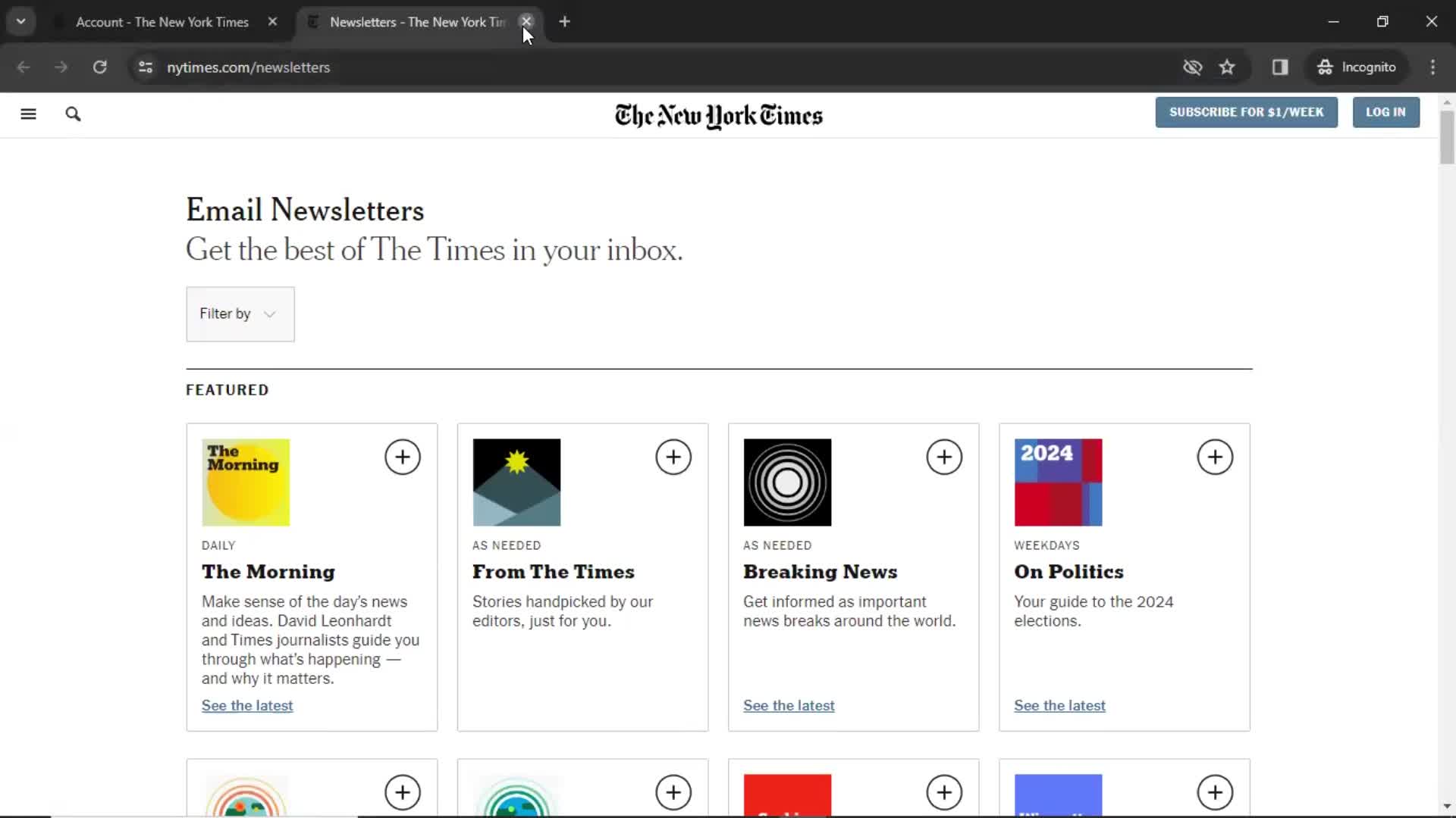 Settings on The New York Times video thumbnail