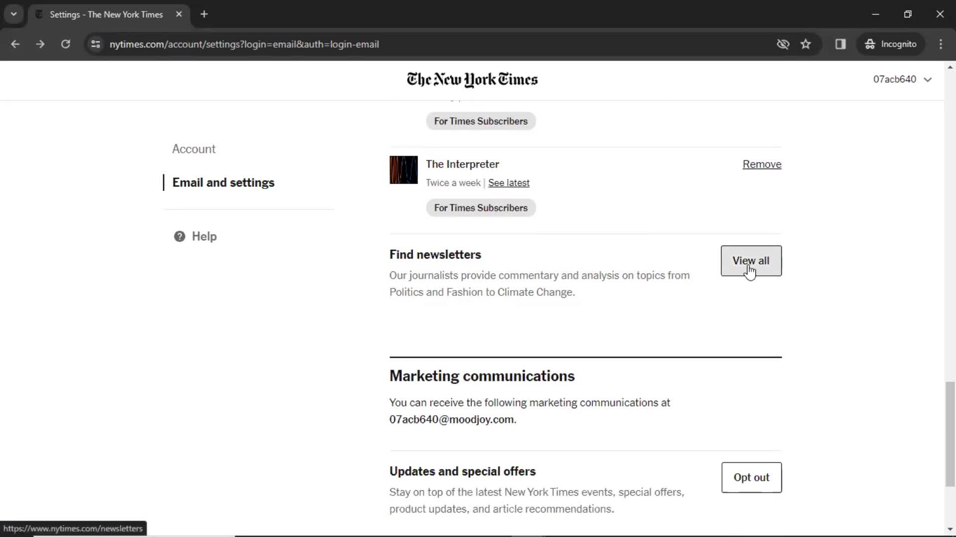 Settings on The New York Times video thumbnail