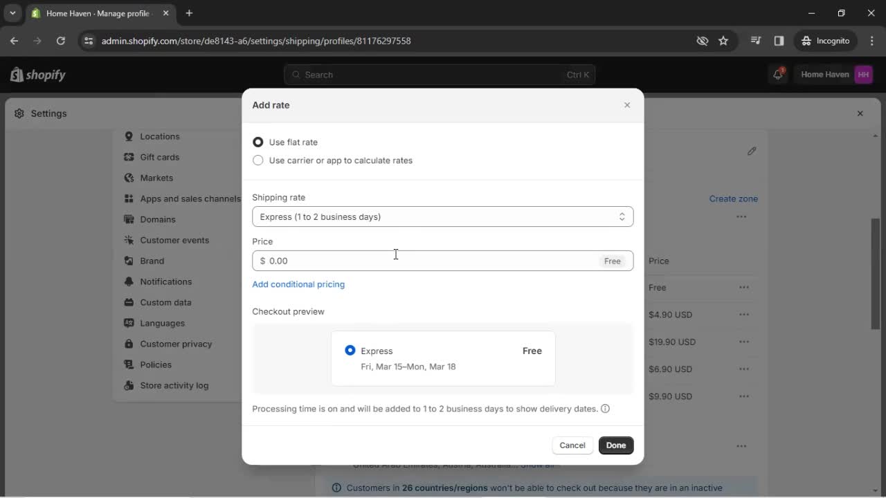 Settings on Shopify video thumbnail