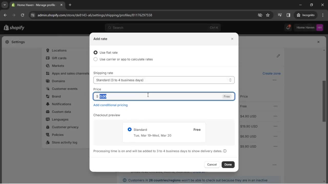 Settings on Shopify video thumbnail