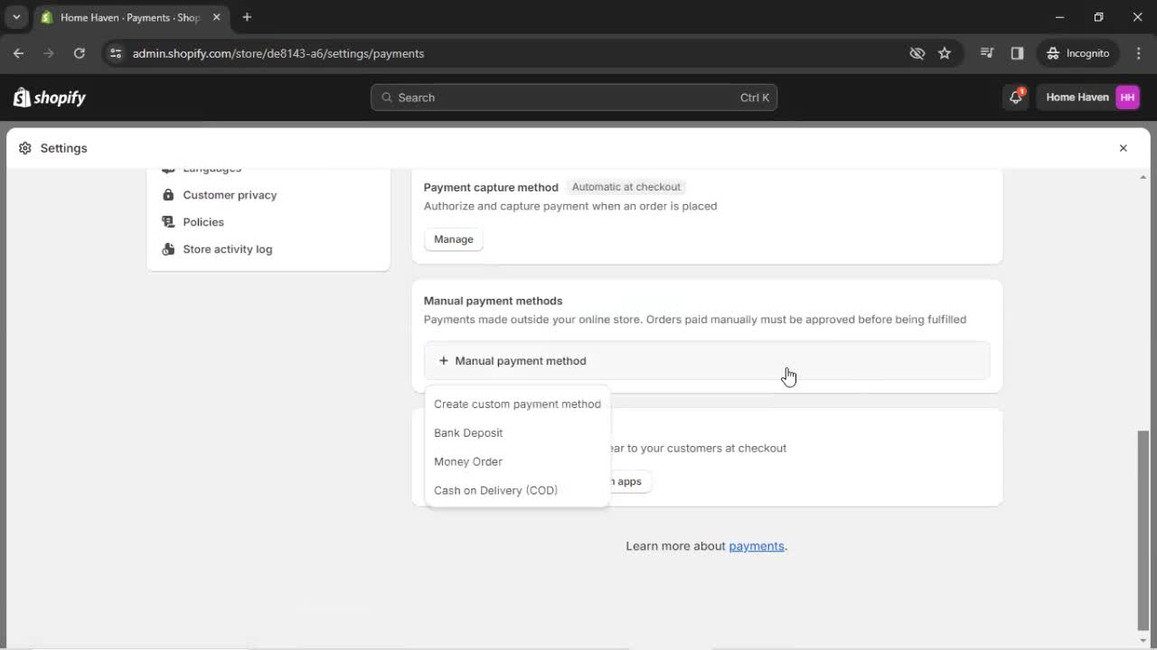 Settings on Shopify video thumbnail