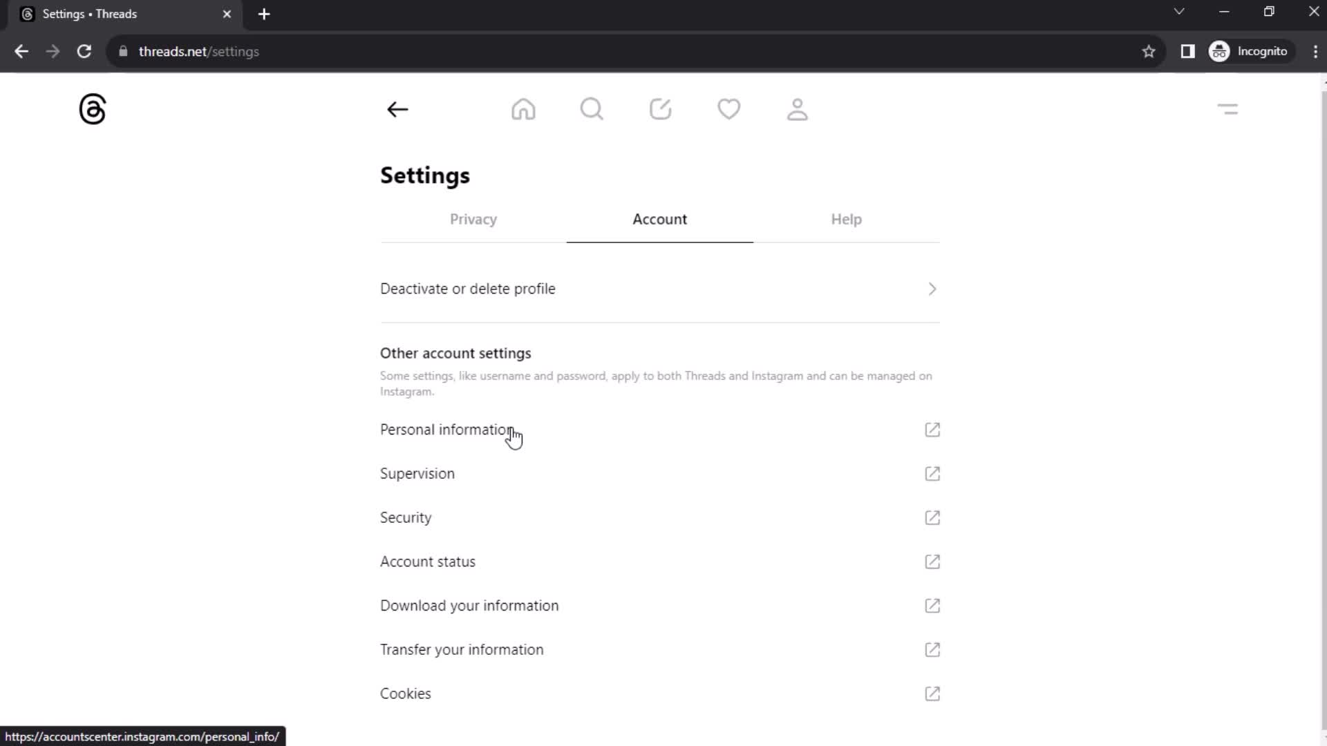 Settings screenshot